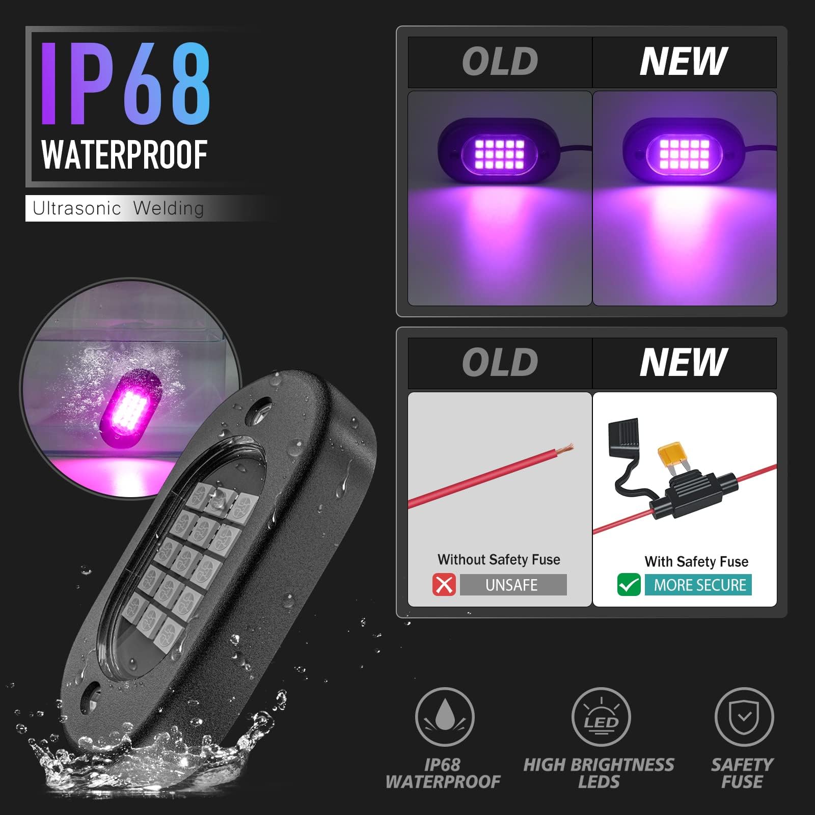 Honalia 12-Pod Multicolor LED Rock Lights for Trucks - App Controlled RGB Underglow Lights with Music Sync Mode | Waterproof 12V Rock Lights for UTV, SUV, ATV, RZR | Perfect for Off-Roading, Car Shows & Night Driving