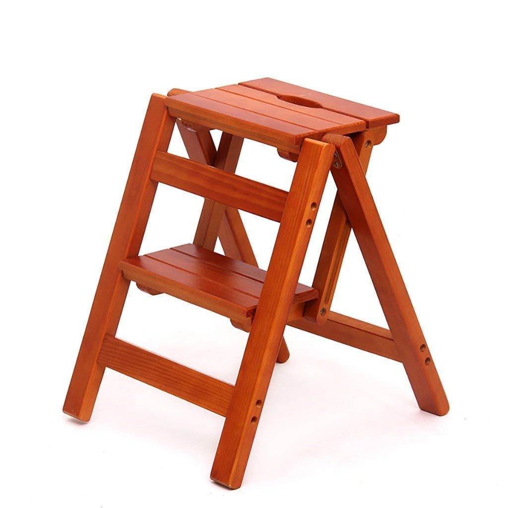 Solid Wood Folding Step Stool - 2 Step Ladder for Home, Multifunctional Small Stair Climbing Stool - Perfect for Kitchen, Bathroom, and Indoor Use (Color: Natural)