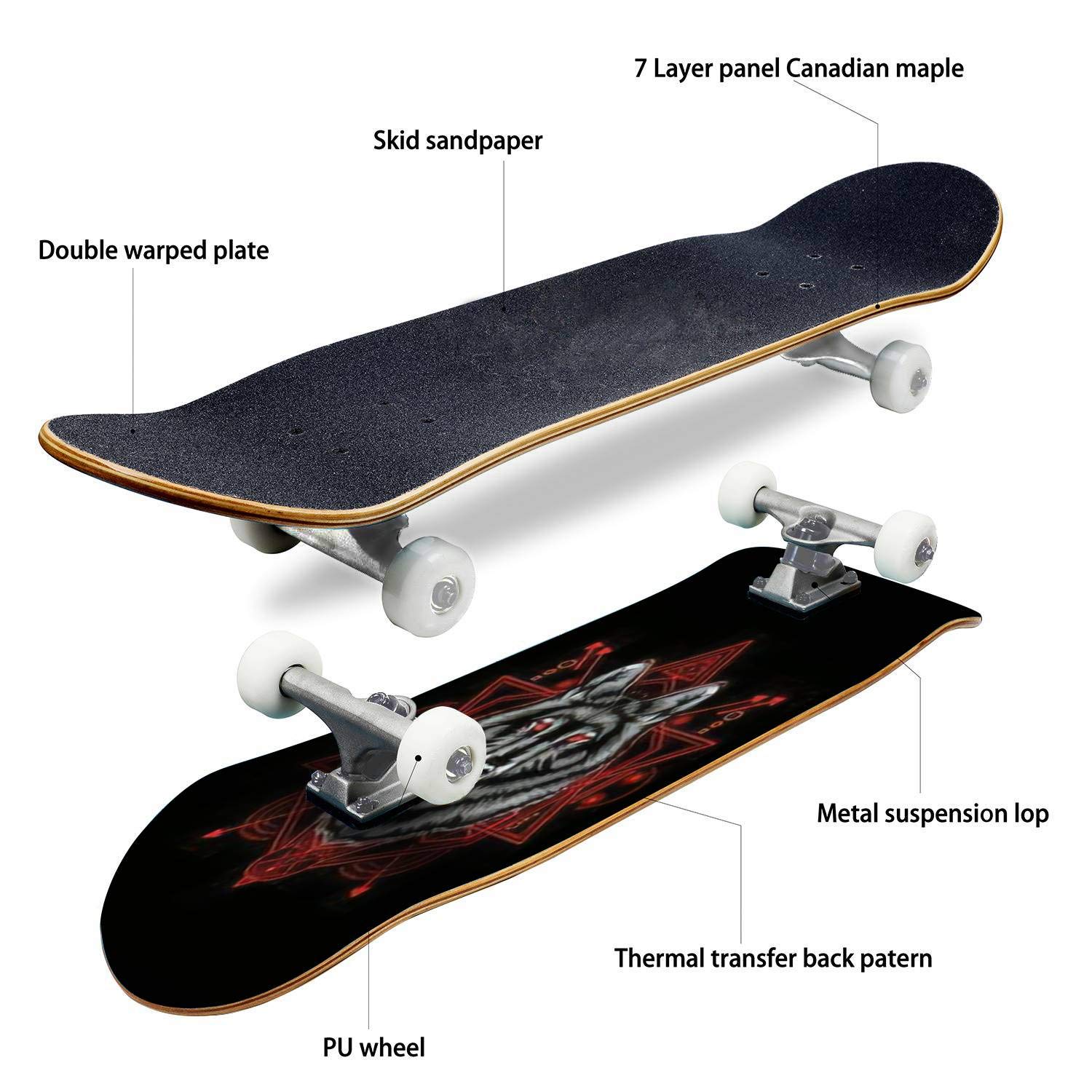 **Premium Wolf Classic Concave Skateboard - High-Performance Longboard for Beginners & Pros | Extreme Sports, Teen Gifts, Cool Skate Gear for Street, Park & Cruising**