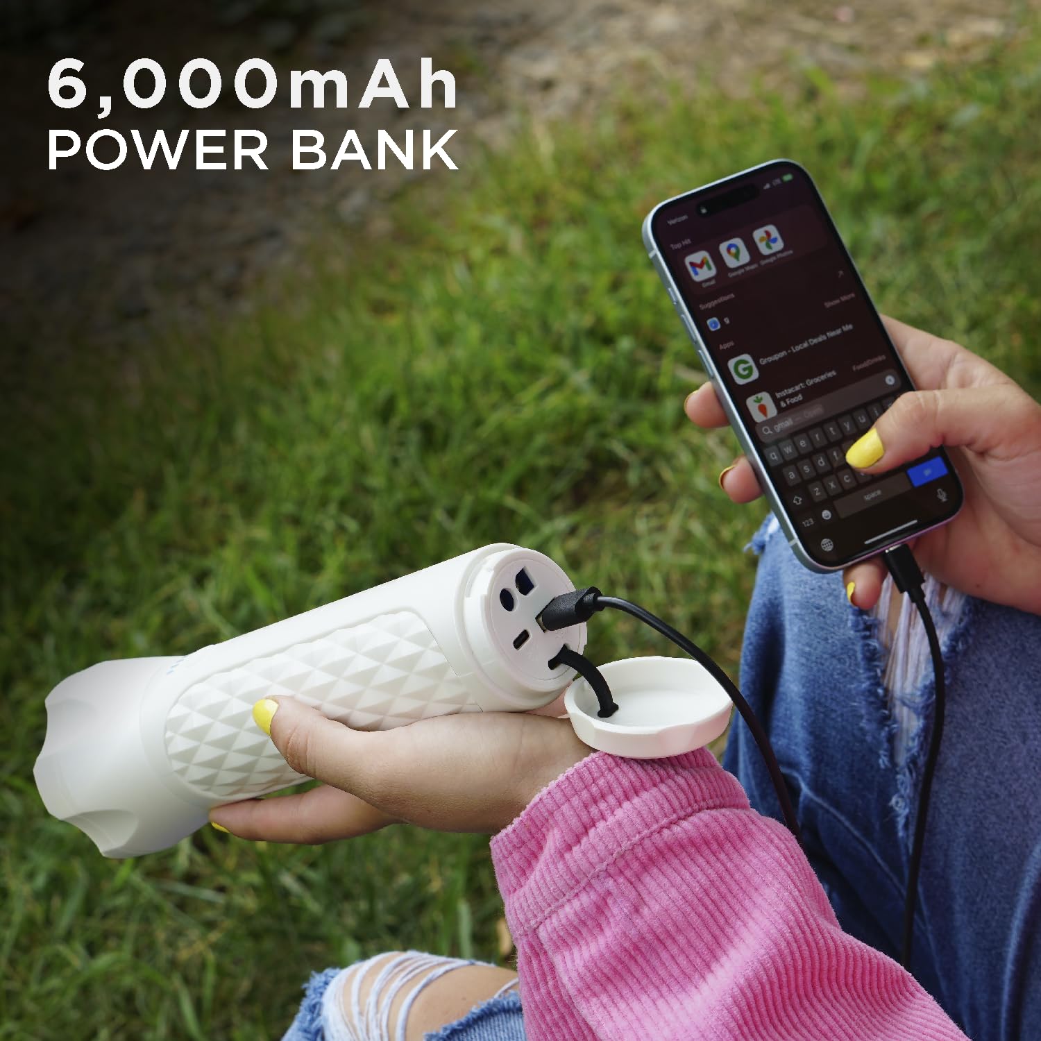 BoostHero 6000mAh Portable Car Battery Jump Starter with Smart Jumper Cables - Emergency Power Bank & LED Flashlight for 6.0L Gas/4.0L Diesel Engines (White) - Perfect for Roadside Emergencies, Camping & Outdoor Adventures