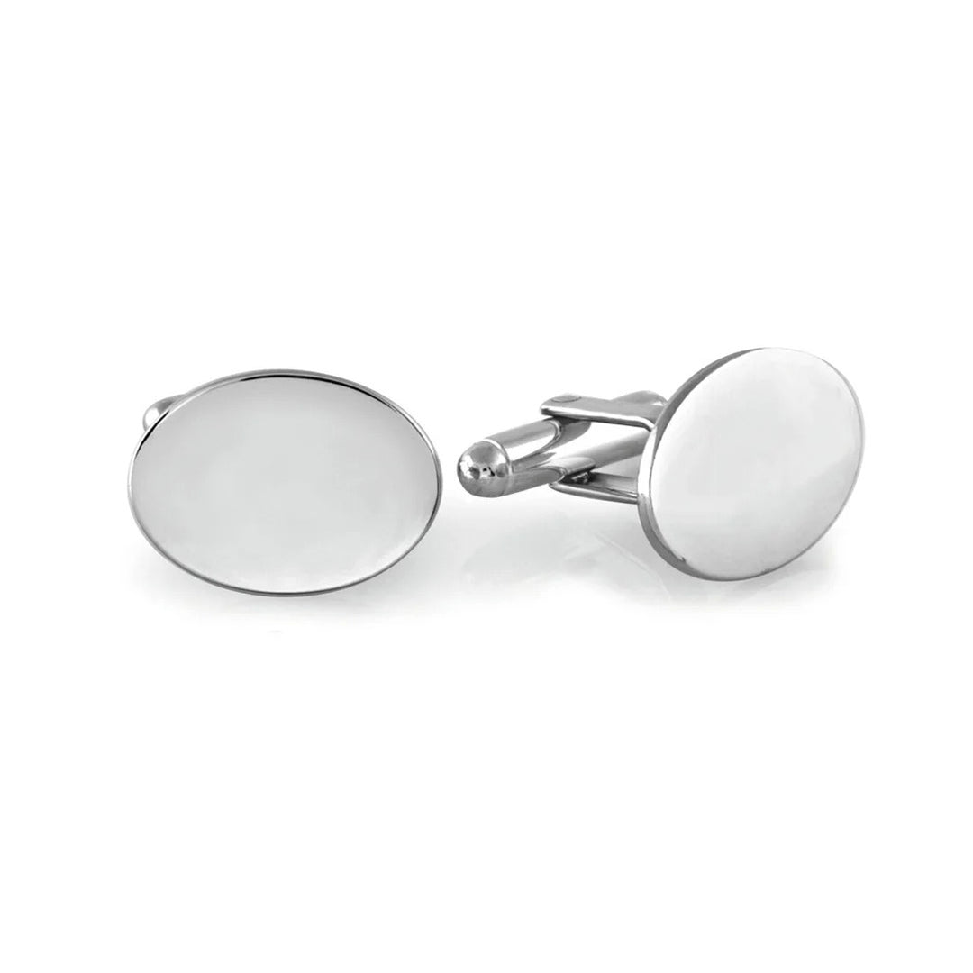 Elegant Silver Plated Polished Oval Cufflinks for Men - Perfect for Weddings, Business Attire & Formal Events