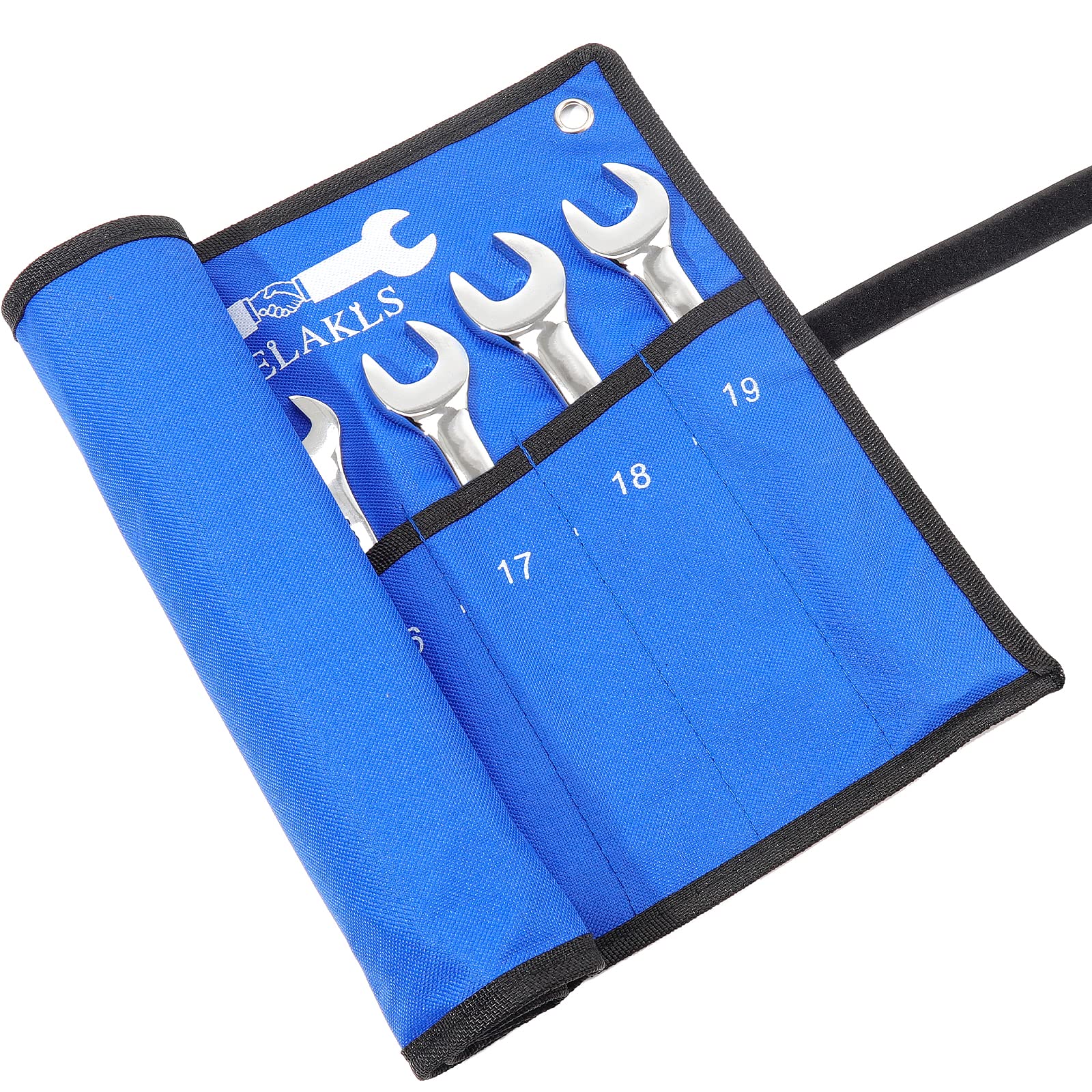 10-Pocket Heavy Duty Canvas Tool Roll Organizer - Metric Wrench Pouch for Mechanics & DIY - Durable Blue Utility Bag for Workshop, Garage & On-the-Go Repairs