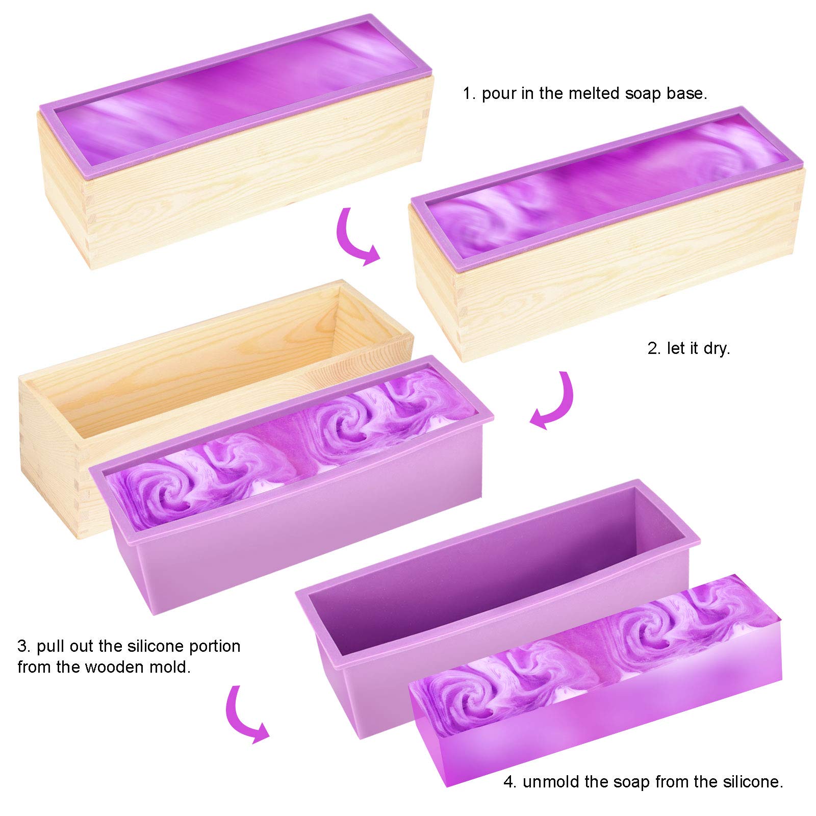 ZOENHOU 3PCS 42oz Flexible Rectangular Silicone Soap Molds Kit with Wood Box - DIY Soap Making Supplies for Handmade Soap, Bath Bombs & Candles - Perfect for Home Crafting, Gifts & Small Business