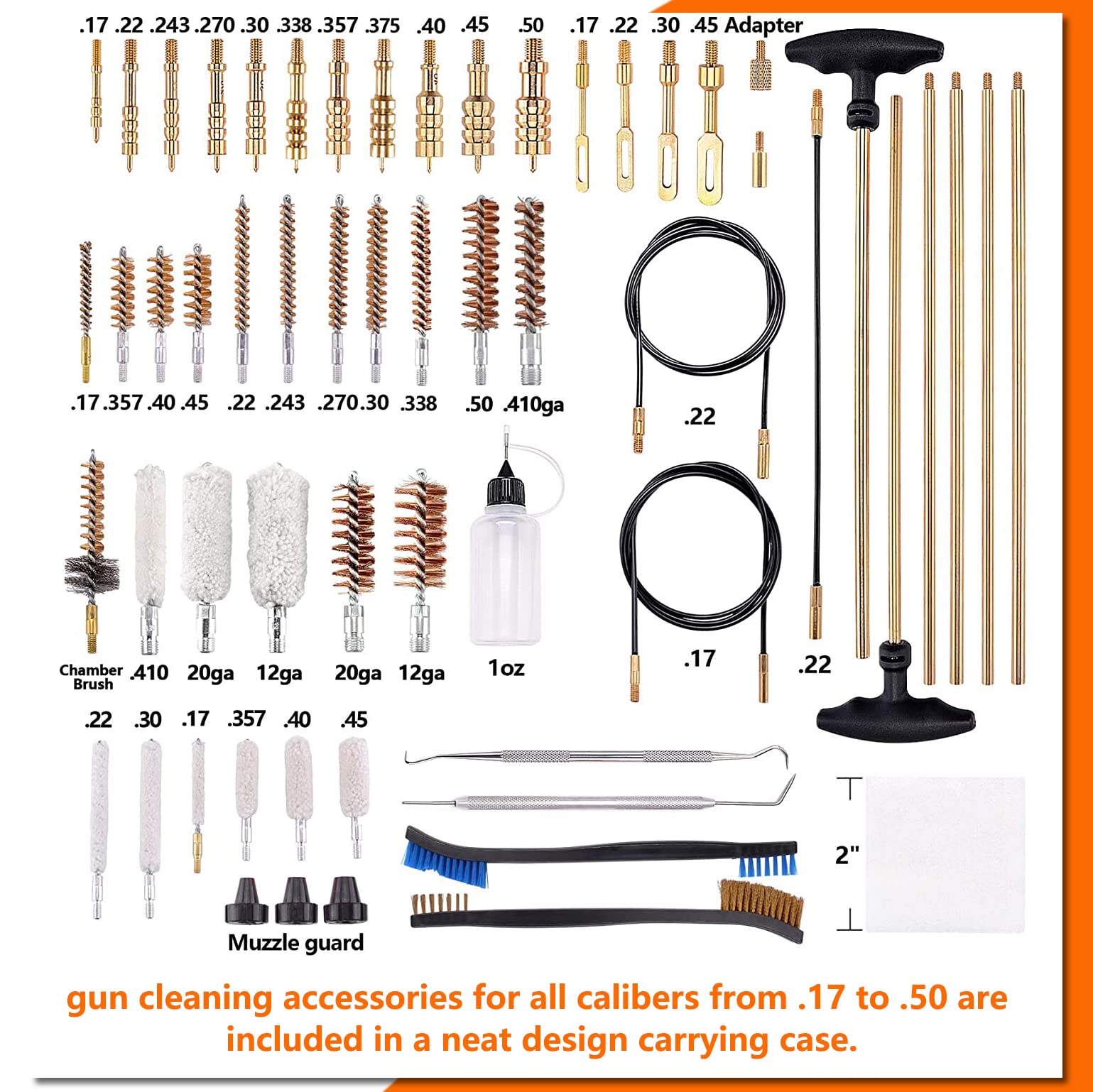 Raiseek Universal Gun Cleaning Kit for Rifle, Pistol & Shotgun - All-in-One Gun Cleaning Supplies with Jags, Brushes & Cleaning Mat - Lightweight Organized Carrying Case Included - Perfect for Hunting, Shooting Range & Firearm Maintenance