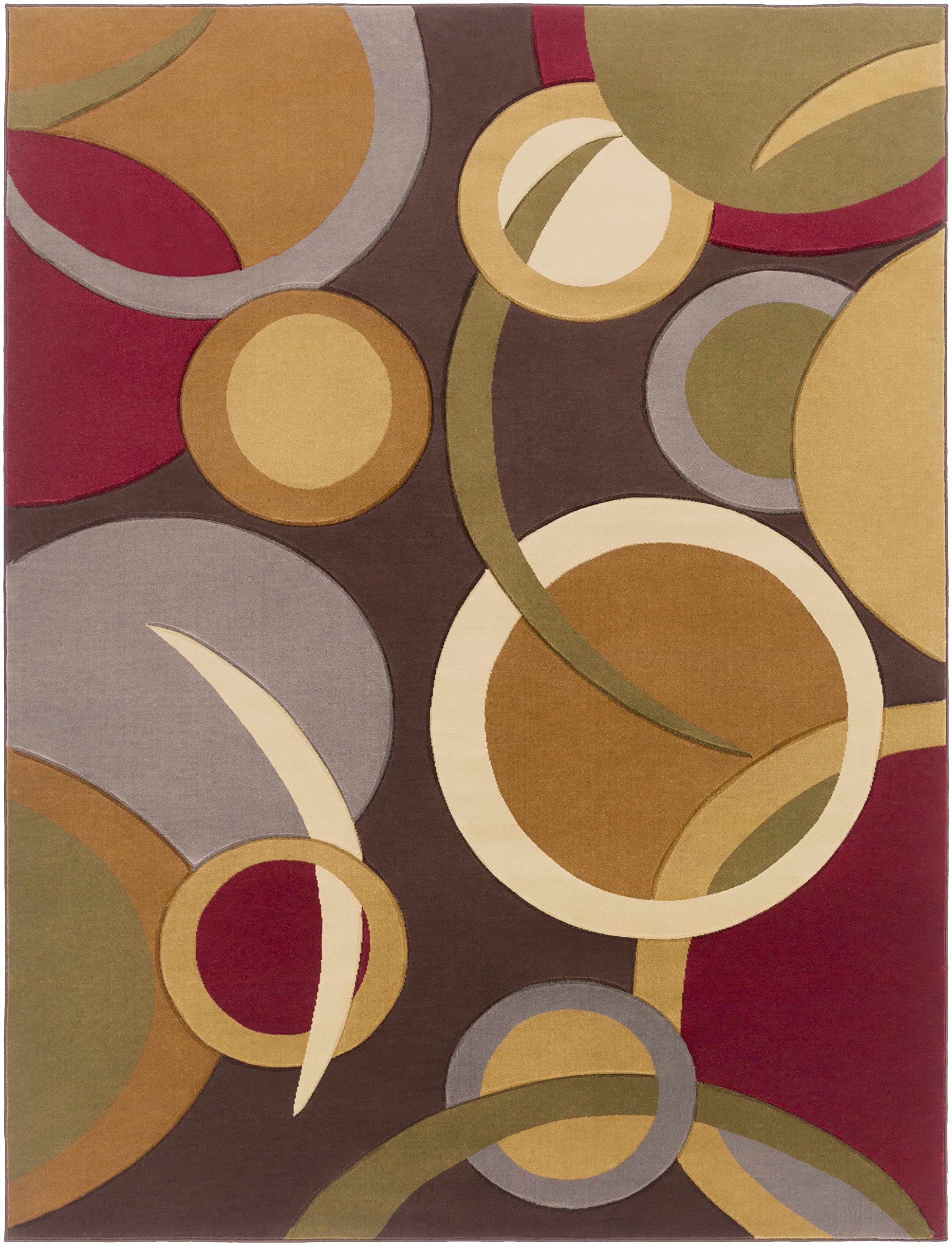 Hauteloom Hagerman Modern Area Rug for Living Room & Bedroom - Contemporary Gray, Dark Red, Dark Brown - 7'10