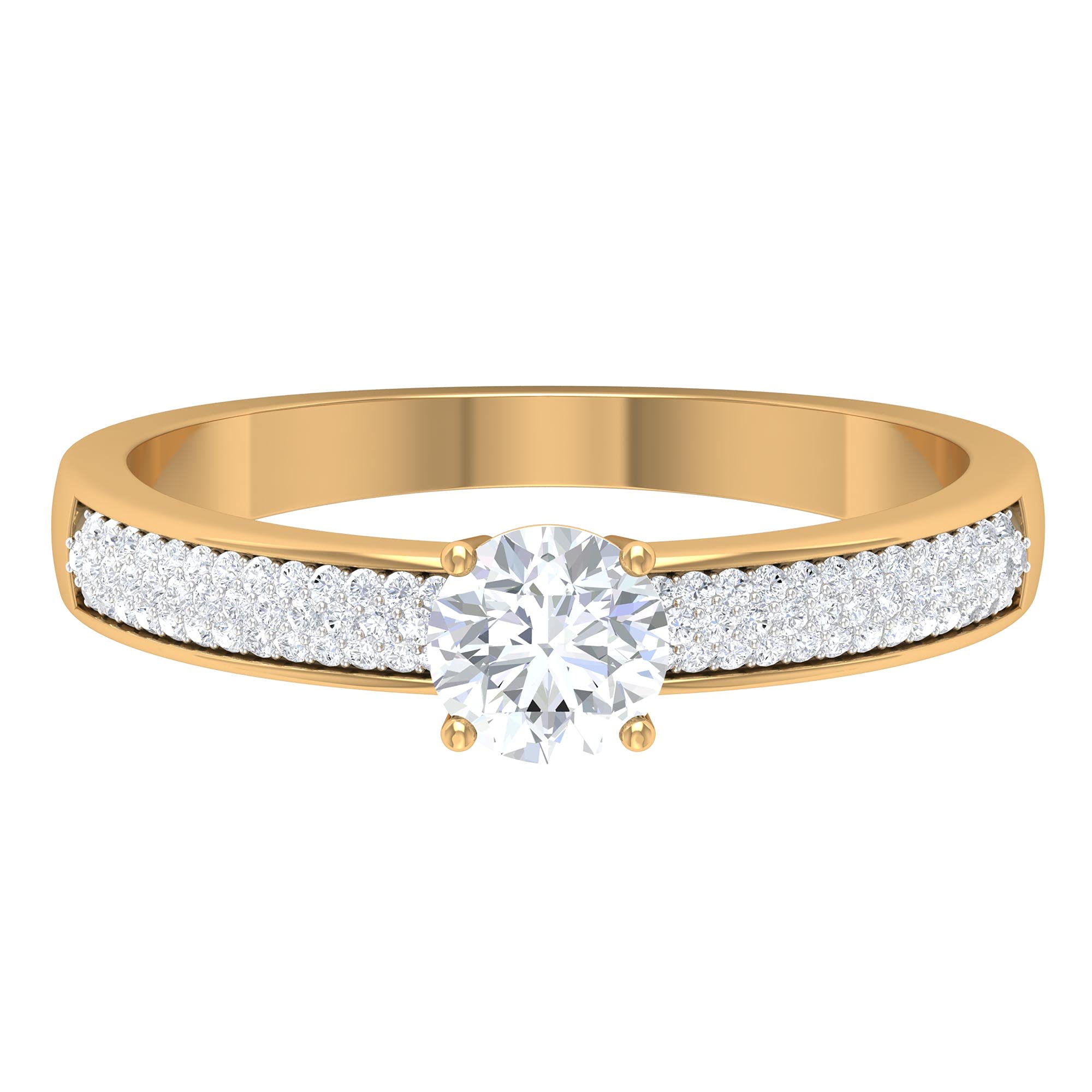 3/4 CT Cubic Zirconia Engagement Ring for Women - 14K Solid Gold Solitaire CZ Ring with Side Stones - Perfect for Proposals, Anniversaries & Special Occasions