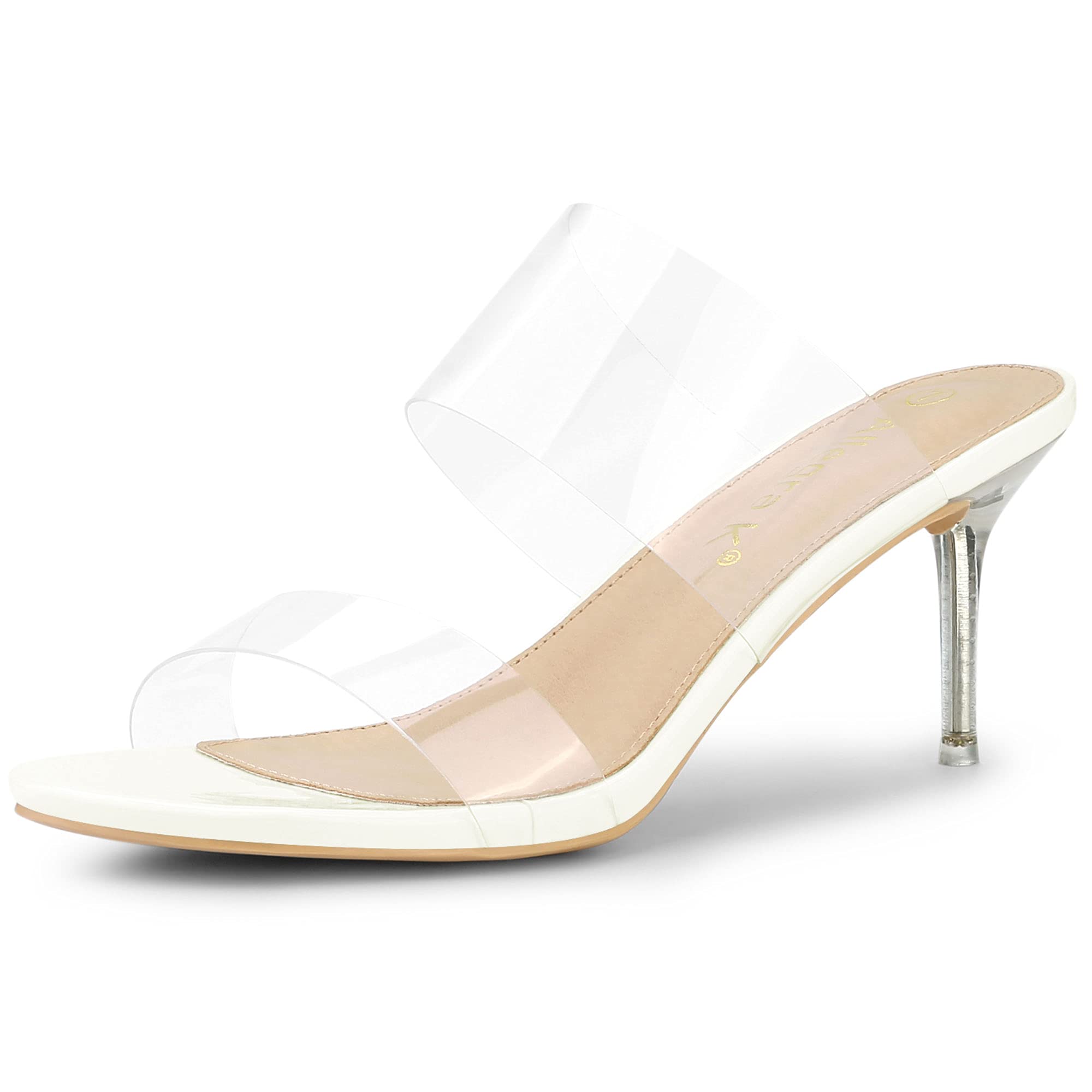 Allegra K Women's Clear Slide Stiletto Heels - Transparent Strappy Sandals for Party, Wedding & Summer Outfits