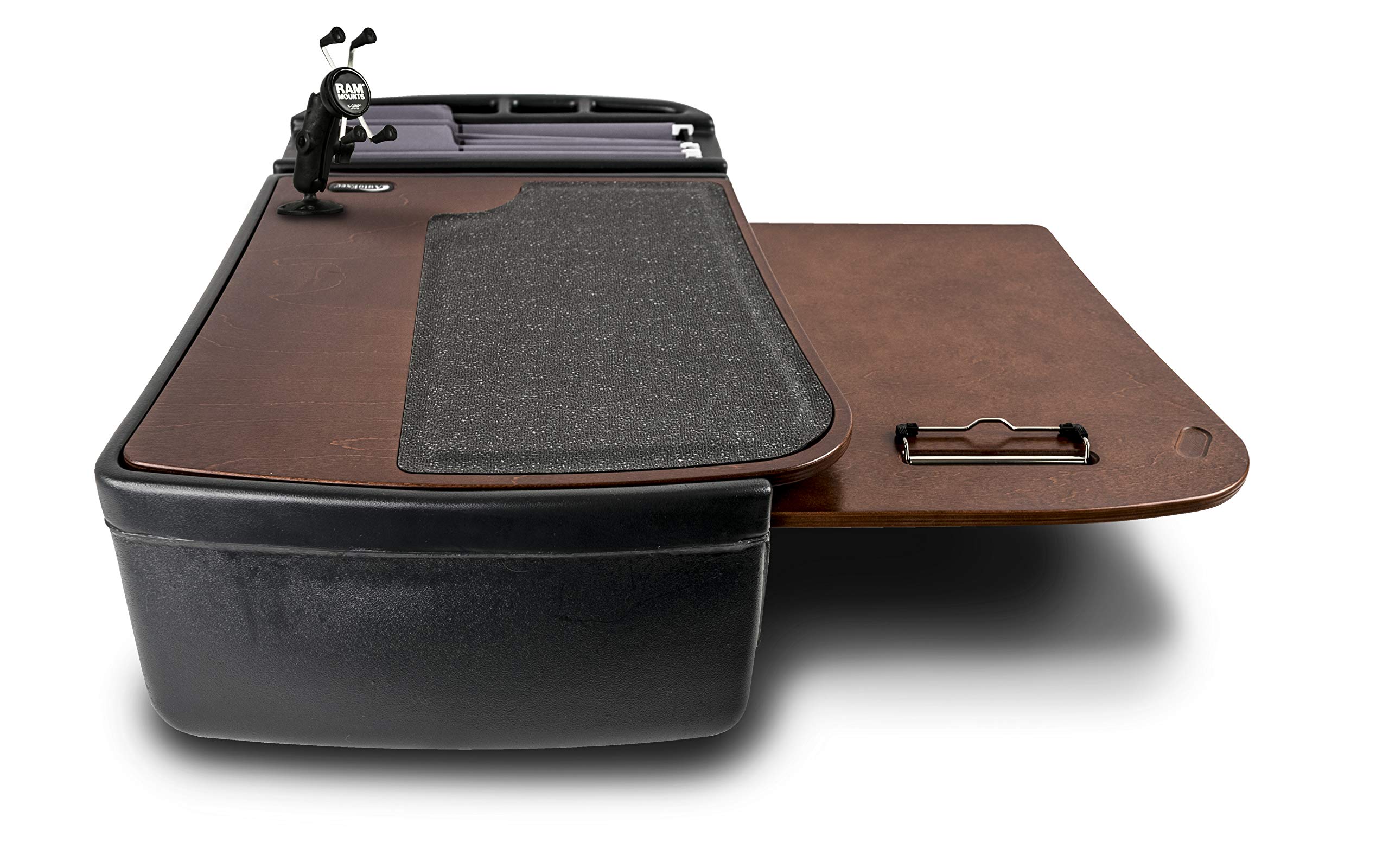 AutoExec AUE10053 GripMaster Car Desk with Phone Mount - Mahogany Finish Wooden Laptop Tray for Work & Dining in Vehicle | Perfect for Road Trips, Business Travel & Commuting