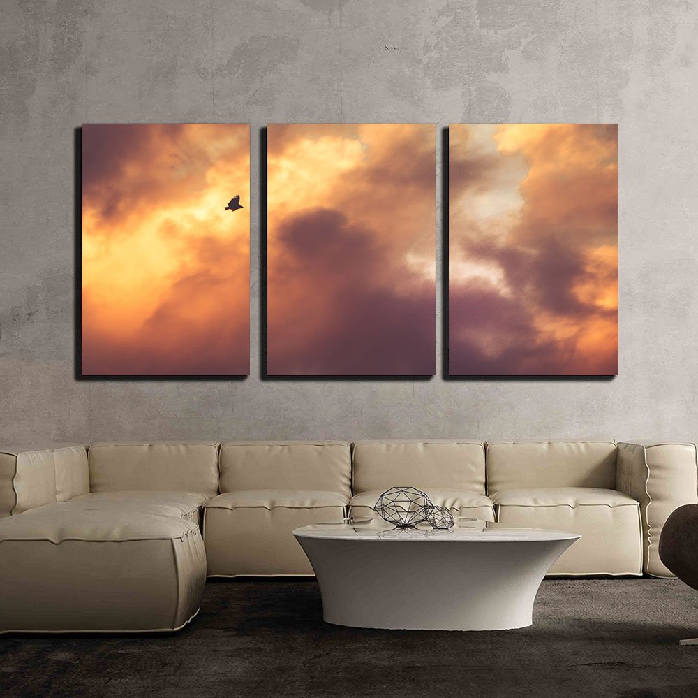 Wall26 - 3 Piece Canvas Wall Art Set - Flying Bird Under Dramatic Clouds - Modern Framed Home Decor Ready to Hang - 16