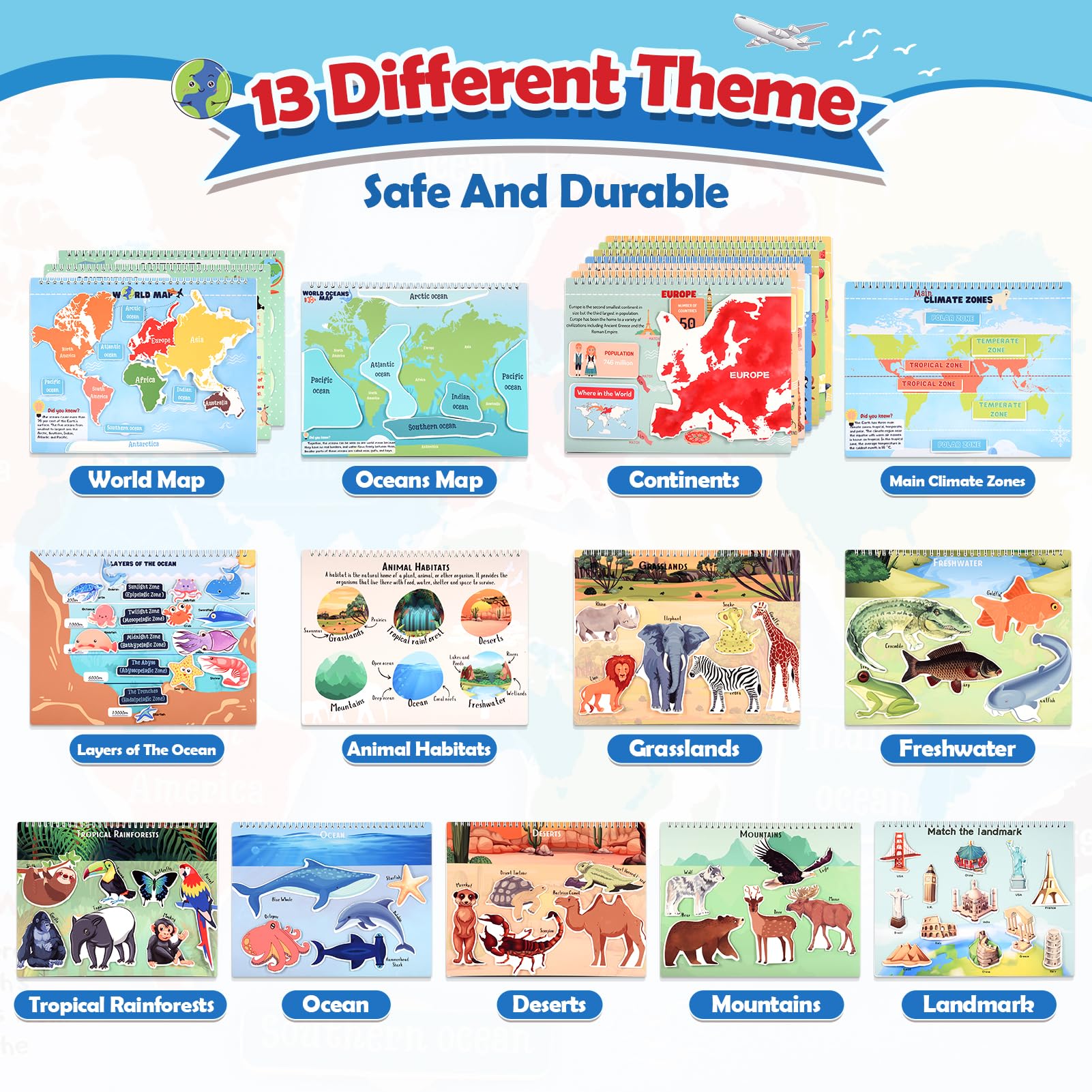 Educational Geography Busy Book for Kids Ages 3-8 - Interactive Sensory Learning Toys for Preschool Boys & Girls - STEM Travel Activity Book - Perfect Easter Gift for 5-7 Year Olds | Great for Road Trips, Classroom & Homeschool Learning Activities