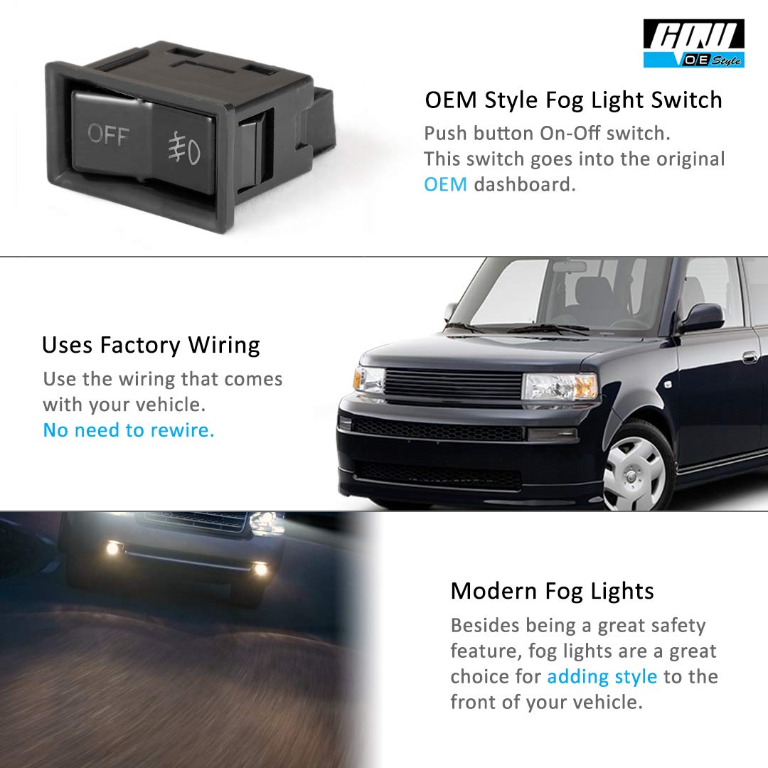2003-2006 Scion XB Fog Lights Assembly - Black Housing Clear Lens Replacement Kit with Switch | Perfect for Night Driving & Off-Road Adventures | Driver & Passenger Side Fog Lamps