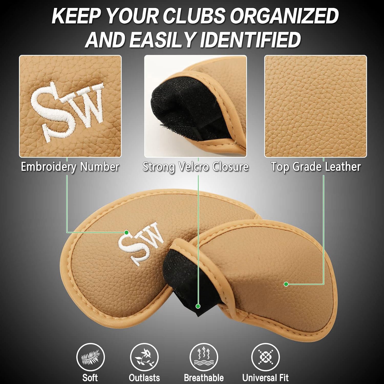 Premium 12-Piece Synthetic Leather Golf Iron Head Covers Set - Universal Fit for Most Iron Clubs | Durable Club Protection | Ideal Gift for Golfers | Perfect for Course Play & Club Storage