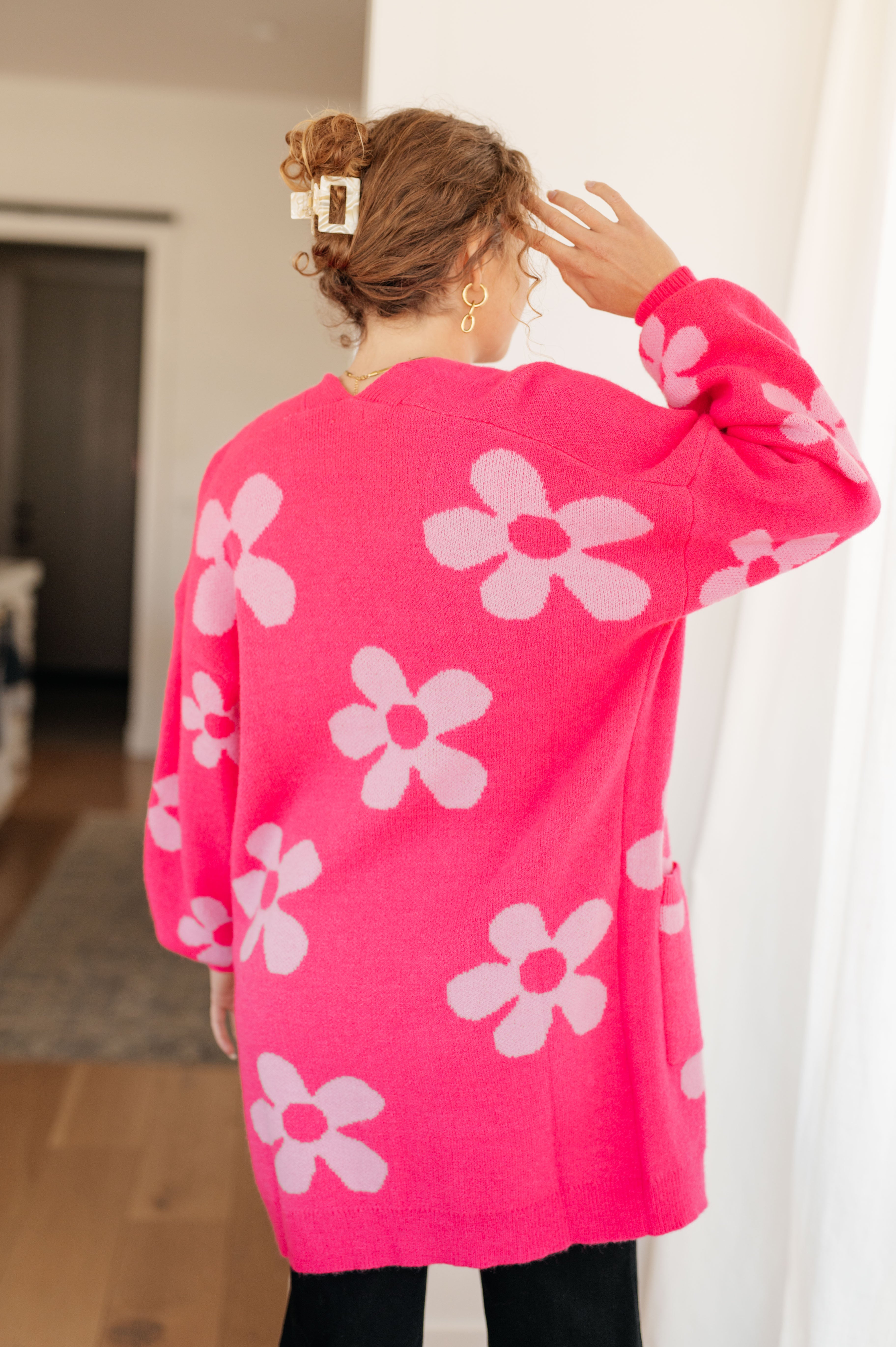 Floral Cardigan for Women - Pink Knit Open Front Sweater | Lightweight & Comfortable | Perfect for Spring, Summer, and Casual Outfits