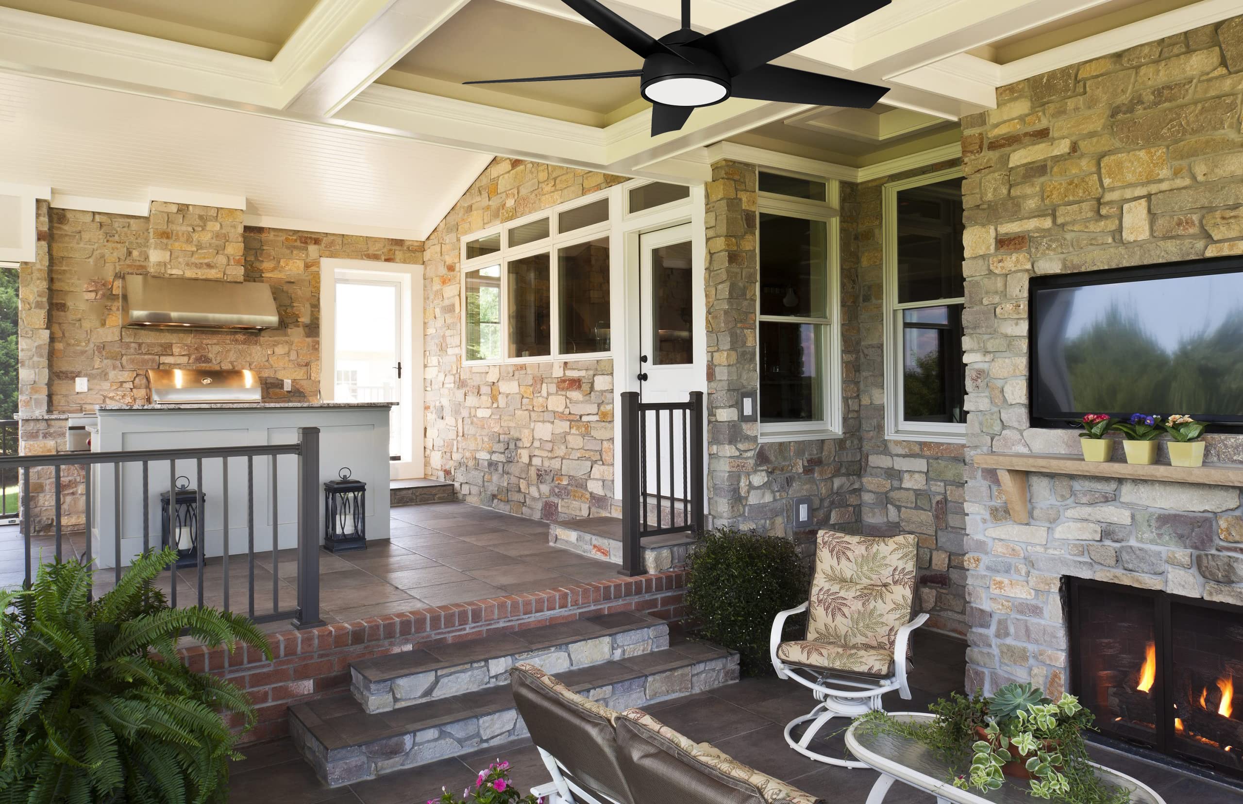Minka Aire F781L-CL Chubby 58 Inch Outdoor Ceiling Fan with LED Light Kit and Remote Control - Coal Black - Perfect for Patio, Deck, and Covered Porch