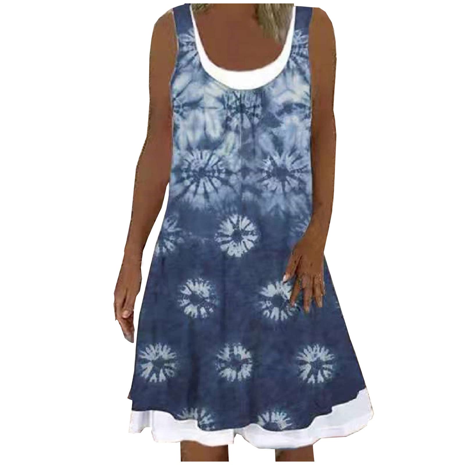 Women's Summer Tank Dresses - Faux Two Piece Mini Tunic Dress, Casual Denim-Look Sleeveless Sundress | Perfect for Beach, Vacation & Casual Outings