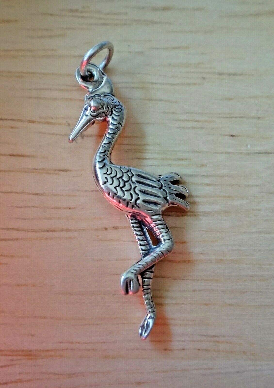 Sterling Silver 30x14mm Stork Heron Egret Bird Charm Pendant - DIY Jewelry Making Supplies for Bracelets, Necklaces & Crafting | Perfect for Handmade Gifts, Boho Style Accessories