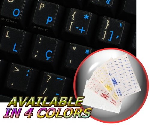 Portuguese Keyboard Stickers - Blue Letters on Clear Background for Easy Typing