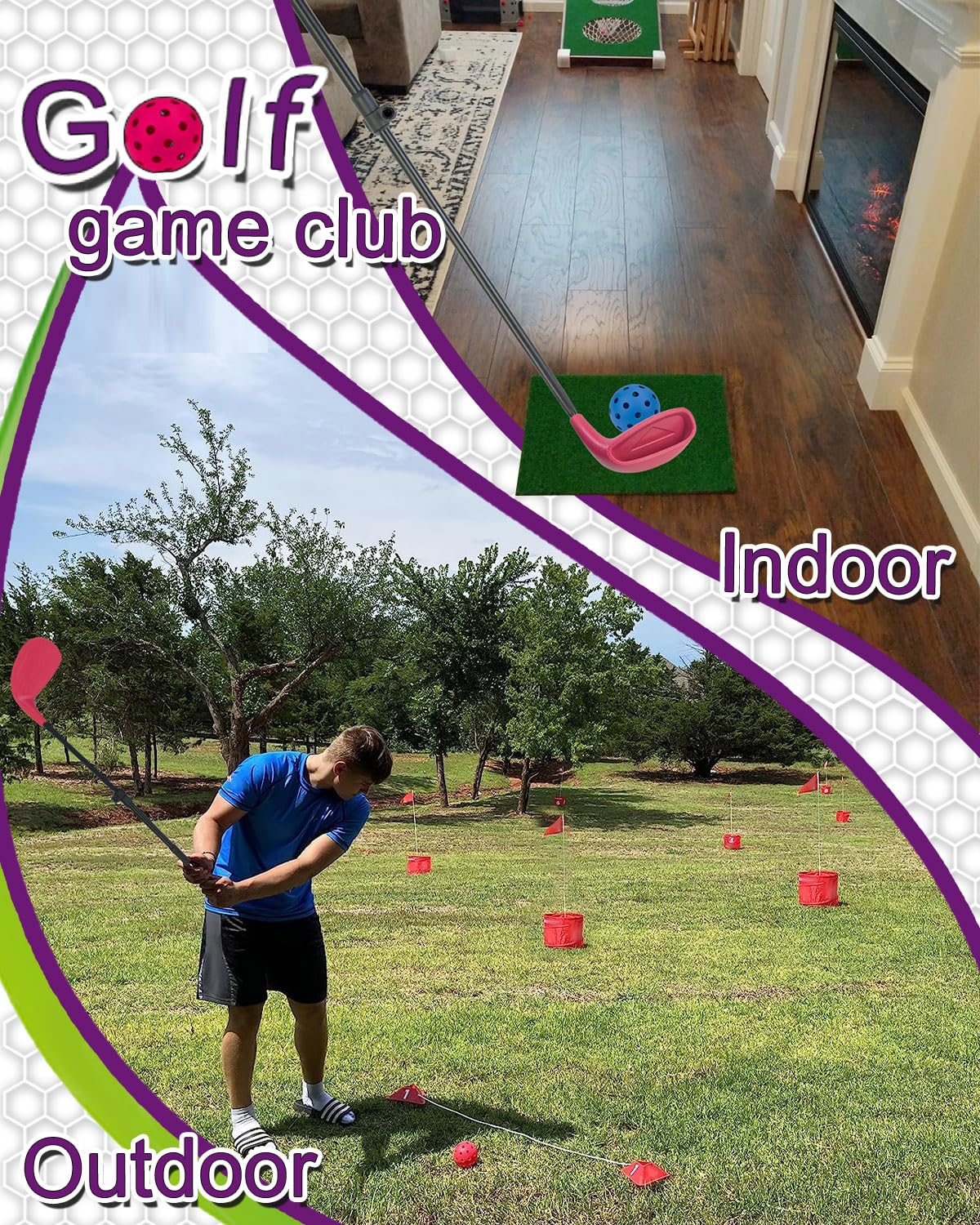 KOFULL Oversize Golf Club Set - Adjustable Length for Adults & Juniors - Perfect for Backyard, Yard, and Park Practice - Includes Foam Balls & Buckets - Ideal for Family Golf Games & Outdoor Fun