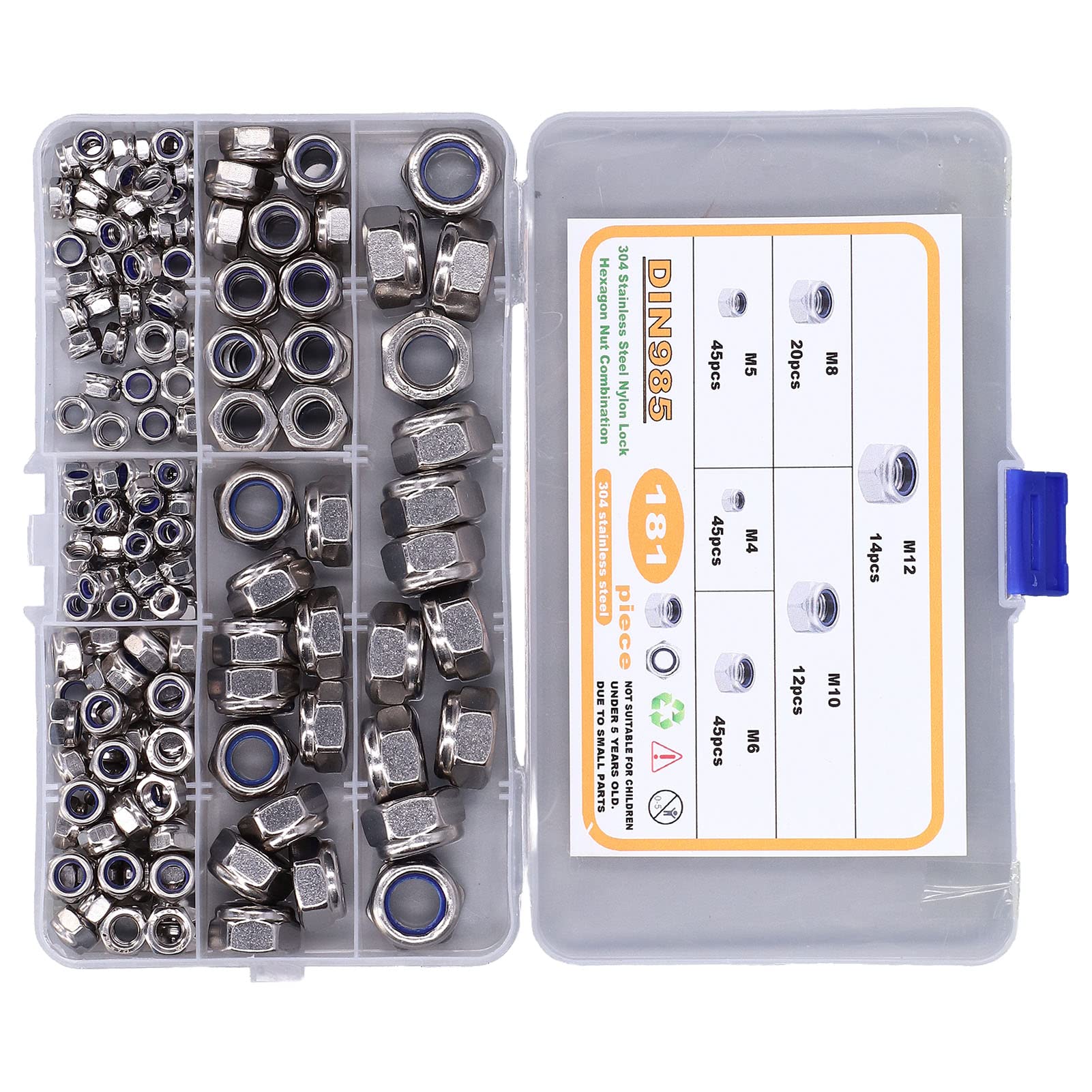 High Hardness Nylon Insert Lock Nuts - 6 Sizes Small Volume Hardware Nuts for Folding Beds & Electrical Machinery | Lightweight & Durable Fasteners for DIY Furniture & Industrial Equipment