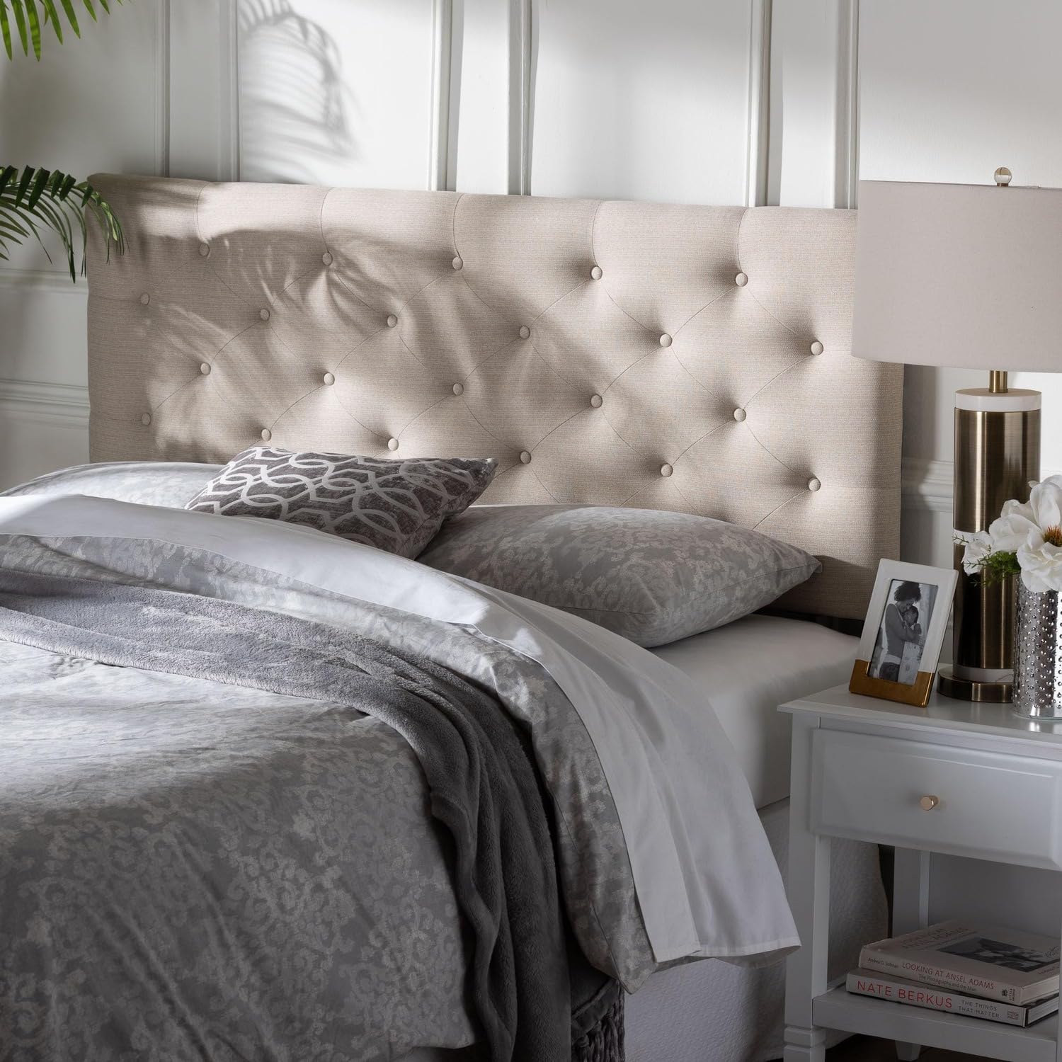 Baxton Studio Viviana Upholstered Headboard - Queen Size, Light Beige Fabric Bed Frame - Perfect for Master Bedroom, Guest Room & Apartment Decor