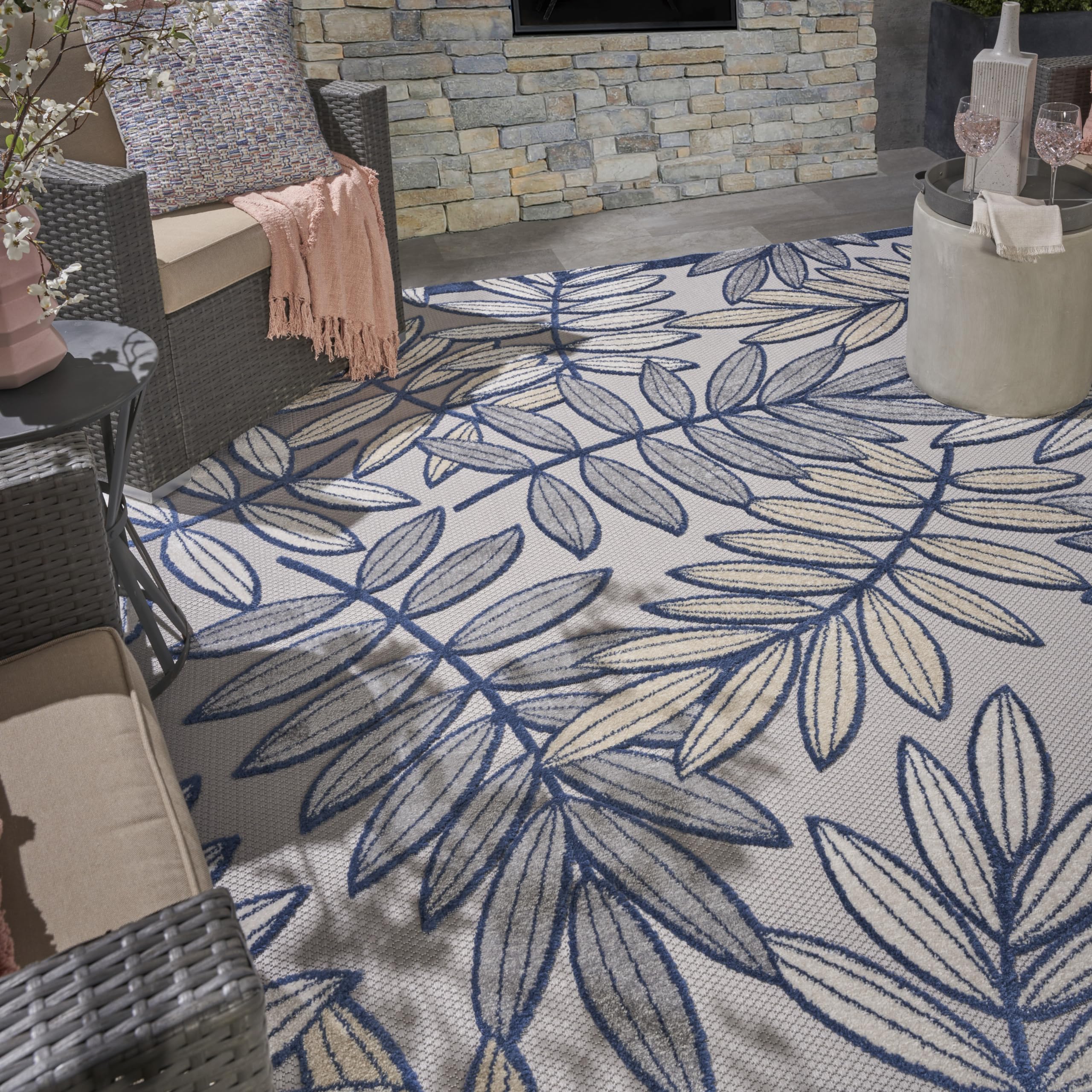 Nourison Aloha 6' x 9' Indoor/Outdoor Area Rug - Ivory & Navy Stripe - Easy Clean, Non-Shedding, Stain Resistant - Perfect for Living Room, Bedroom, Dining Room, Patio, Deck & Backyard - Soft & Durable for High Traffic Areas