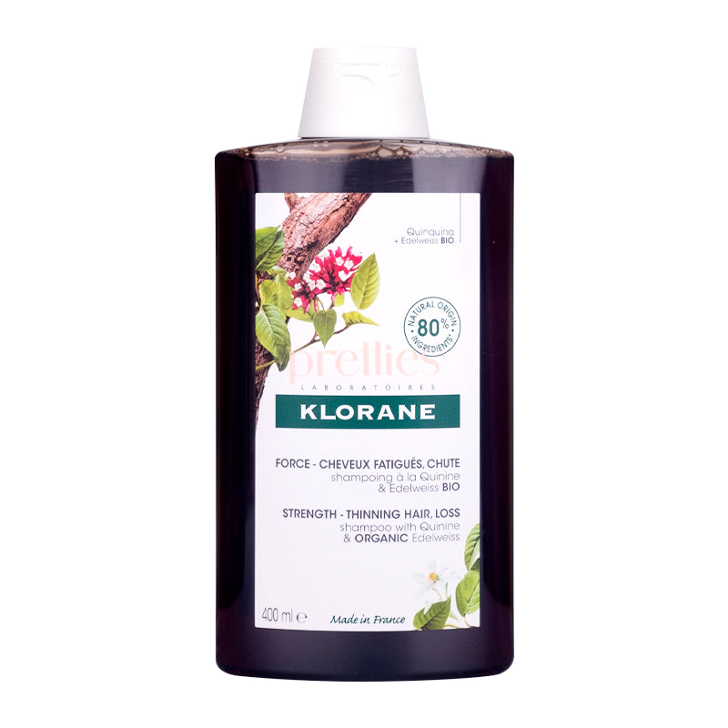 KLORANE Strengthening Shampoo with Quinine & Organic Edelweiss - 400ml for Thinning Hair - Hair Loss Treatment & Volumizing Shampoo - Vegan & Natural Ingredients - For Daily Hair Care Routine