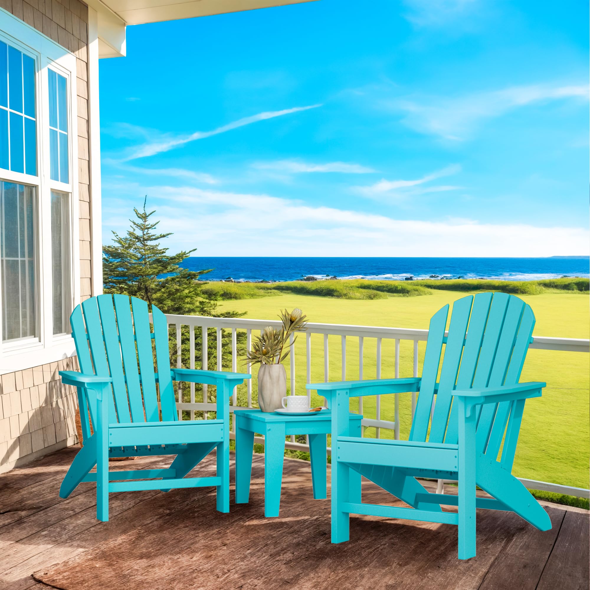 Durable HDPE Adirondack Chair - Weather-Resistant Outdoor Patio Furniture for Yard, Porch, Garden, Deck & Pool - Light Blue Comfortable Lawn Seating for Relaxing in Sun or Shade