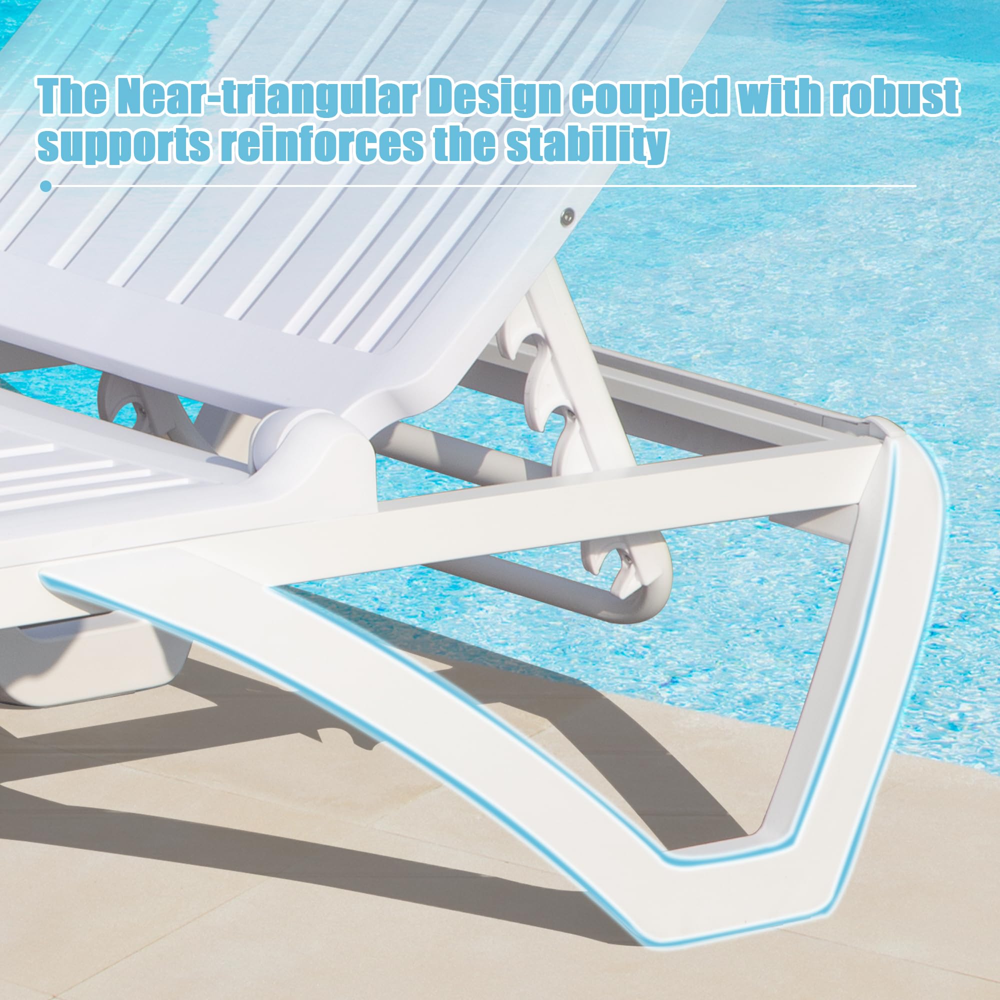 Domi Patio Chaise Lounge - All-Weather Adjustable Reclining Outdoor Lounge Chair with Wheels, Stackable Plastic Tanning Chair for Beach, Garden, Lawn, Poolside Relaxation | Perfect for Sunbathing, Lounging by the Pool, or Backyard Relaxation