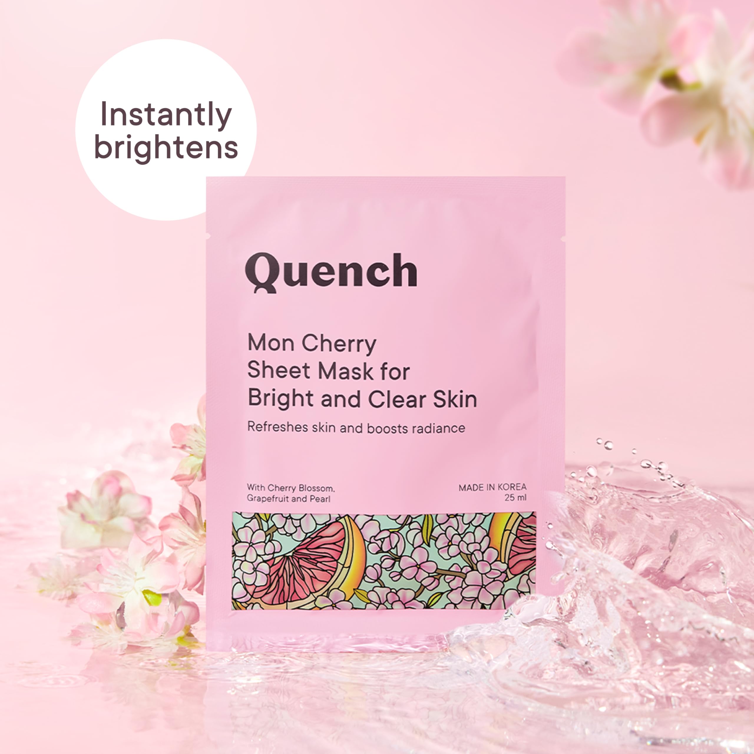 Quench Brightening Korean Cherry Blossom Sheet Mask | Hydrating Face Mask for Glowing Skin & Even Tone | Made in Korea (25ml) | Perfect for Nighttime Skincare & Self-Care Routine