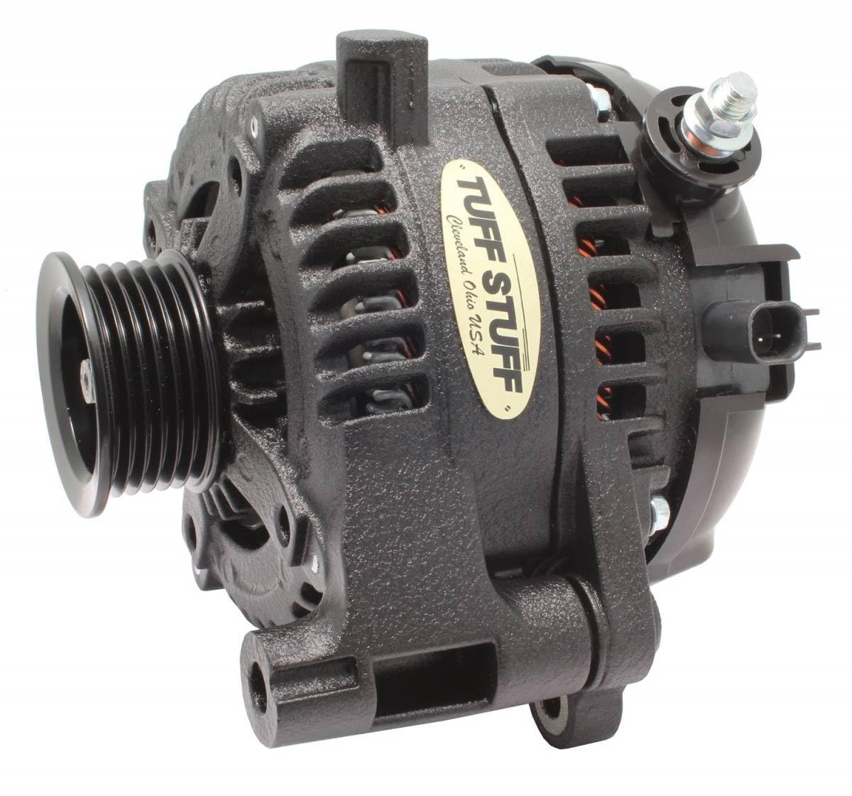 High Output 175 Amp 12V Alternator with External Regulator & 6-Rib Serpentine Pulley - Black Wrinkle Finish for Jeep Wrangler JK (2012-2018) - Tuff Stuff 7514B - Perfect for Off-Roading & Heavy-Duty Electrical Upgrades