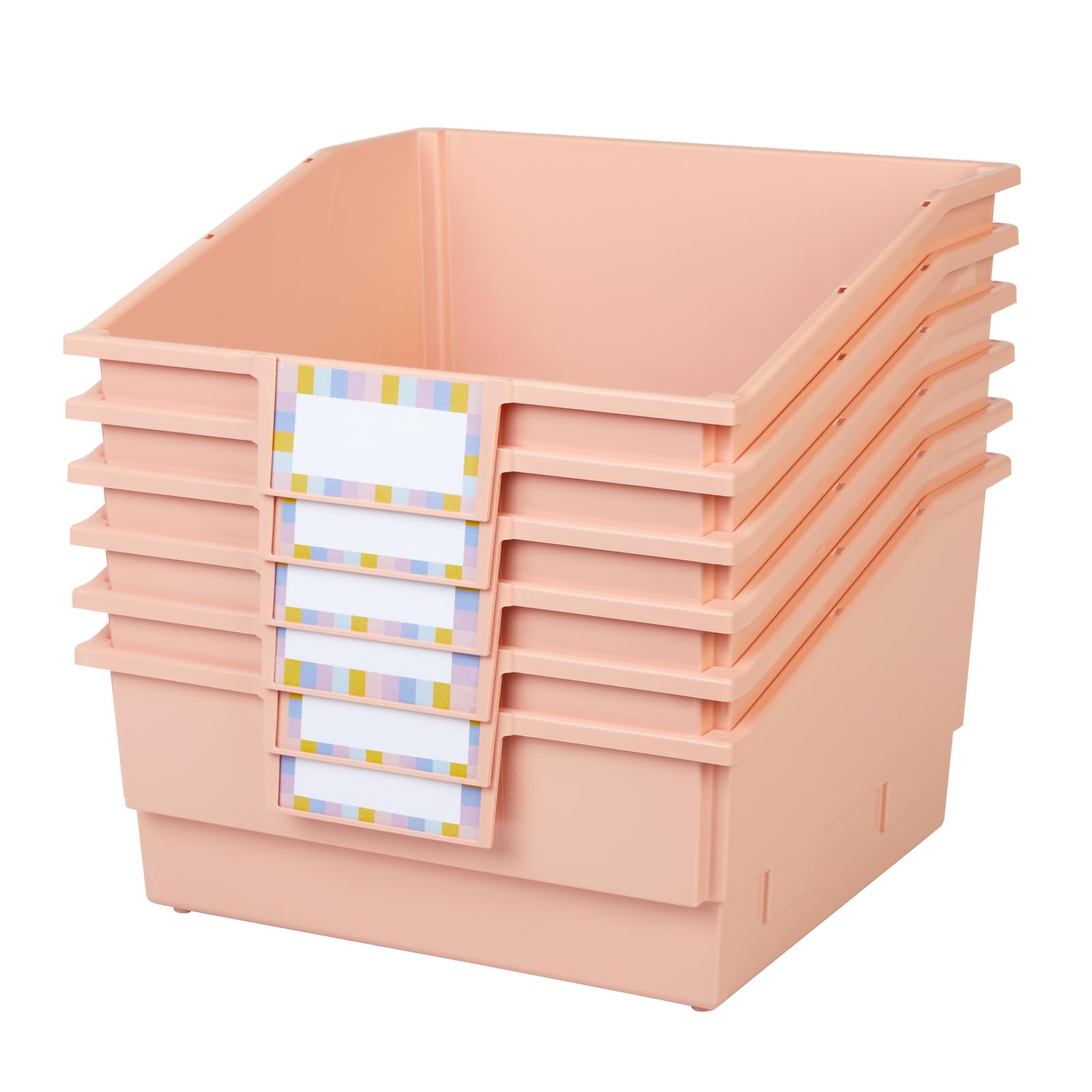 Really Good Stuff Picture Book Classroom Library Bins with Dividers - 6 Pack Peach - Durable Book Storage for Kids | Perfect for Classroom Organization, Homeschooling & Daycare Centers