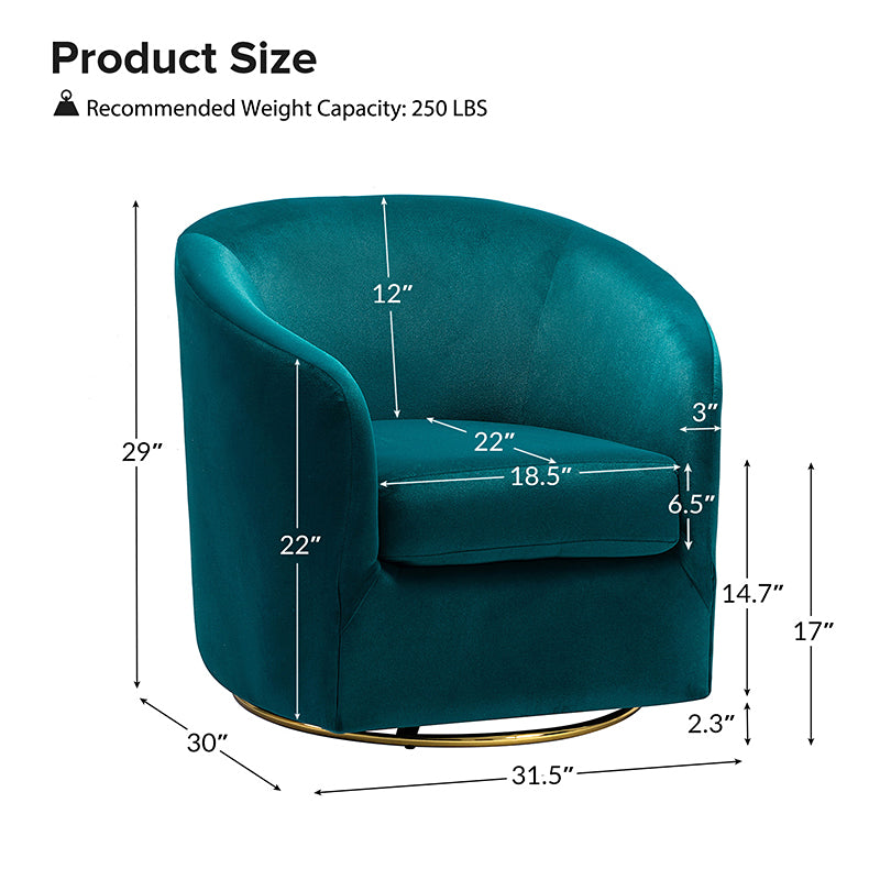 Emanuela Velvet Swivel Barrel Armchair - Modern Accent Chair for Living Room, Bedroom & Office - 360° Rotating Comfortable Lounge Chair with Soft Upholstery - Perfect for Reading, Relaxing & Home Decor