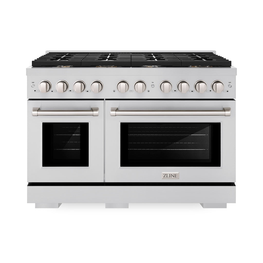 ZLINE 48-Inch 6.7 cu. ft. Stainless Steel Double Oven Gas Range with 8 Brass Burners - Professional SGR BR 48 Model for Modern Kitchens & Home Chefs