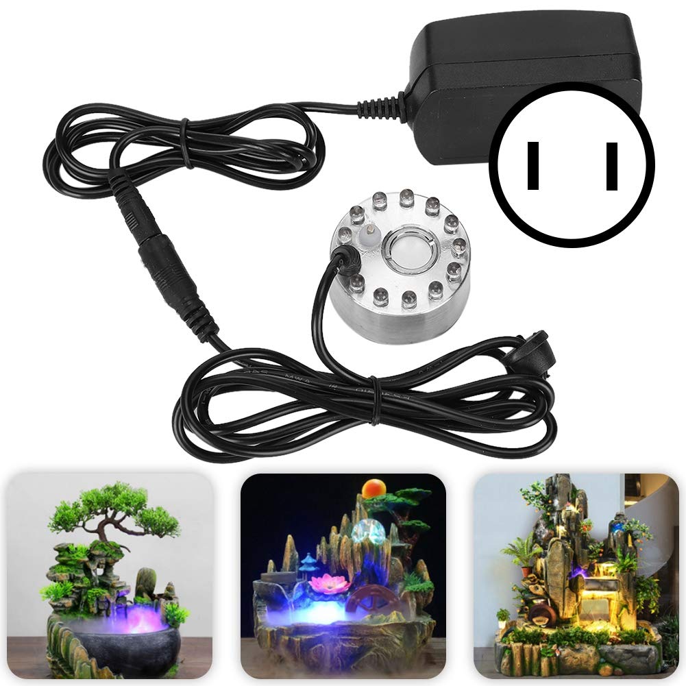 Fdit Mini Mist Maker with 12 LED Lights - Portable Water Fountain, Fog Maker, and Air Humidifier for Home, Office, and Indoor Decor (US Plug) - Perfect for Relaxation, Aromatherapy, and Enhancing Room Ambiance