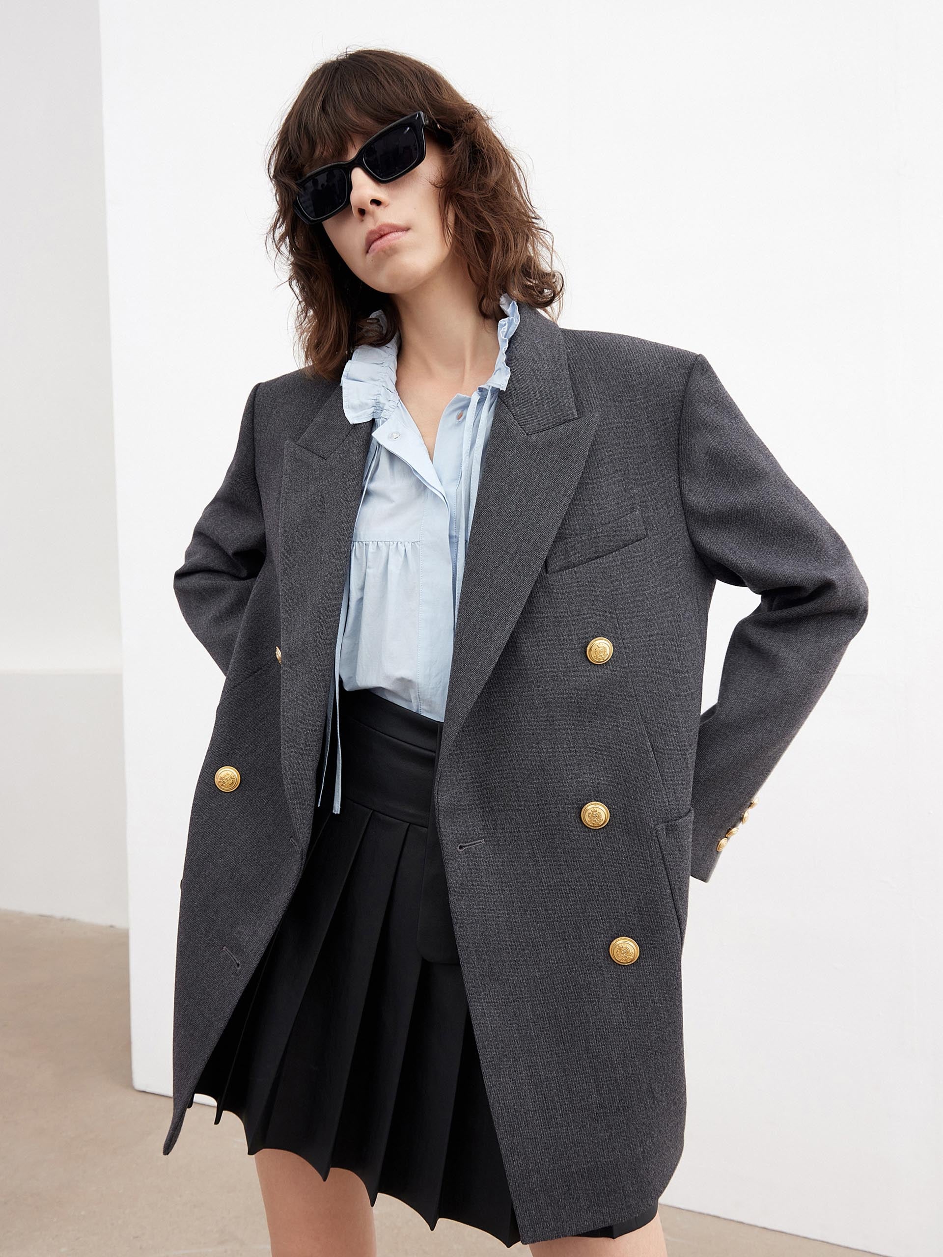 Double Breasted Textured Blazer for Women - Elegant Formal Office Jacket with Stylish Lapel | Perfect for Business Meetings, Workwear & Professional Outfits