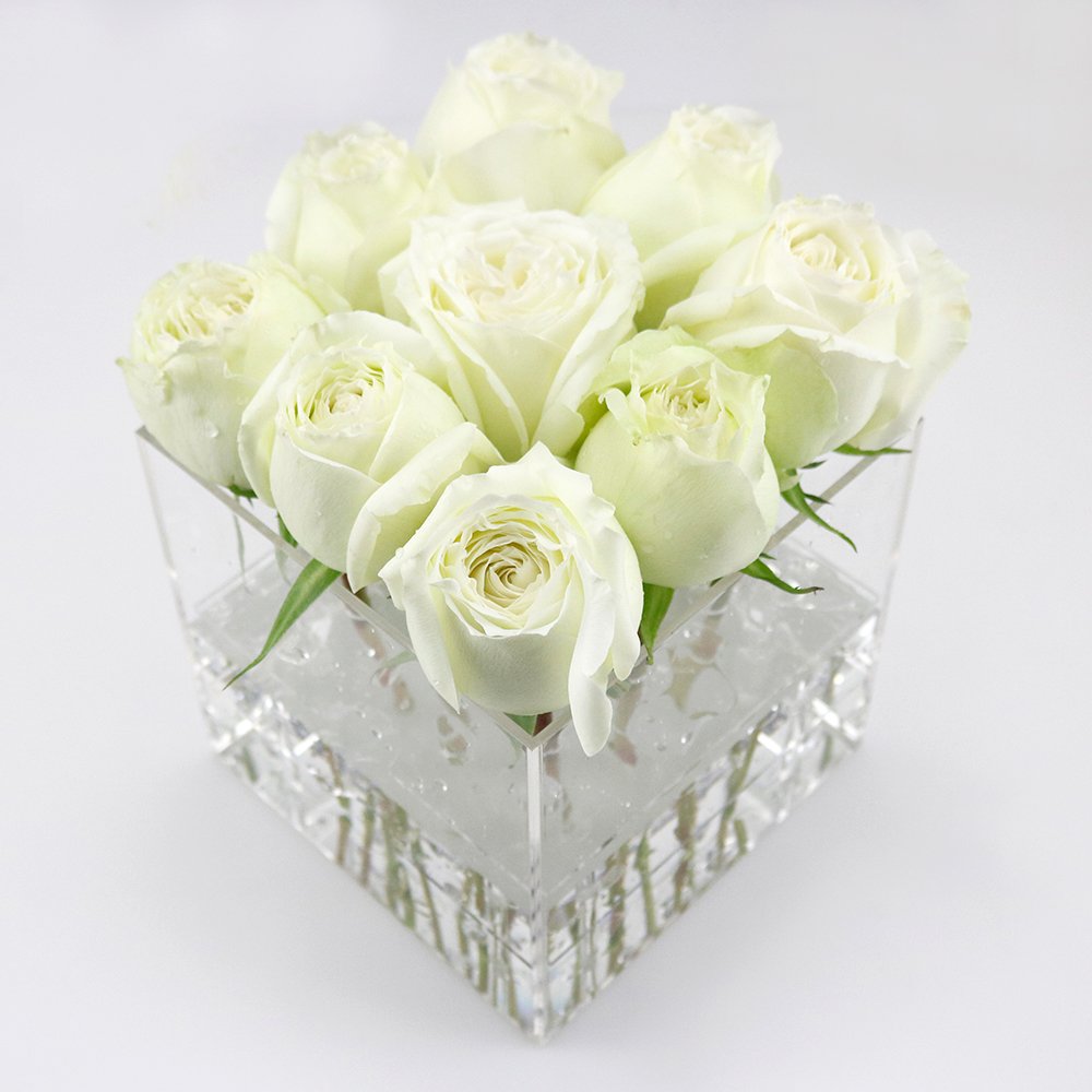Acrylic Rose Flower Box with Water Holder - 9 Hole Wedding Floral Gift Box for Centerpieces, Home Decor & Romantic Gifts