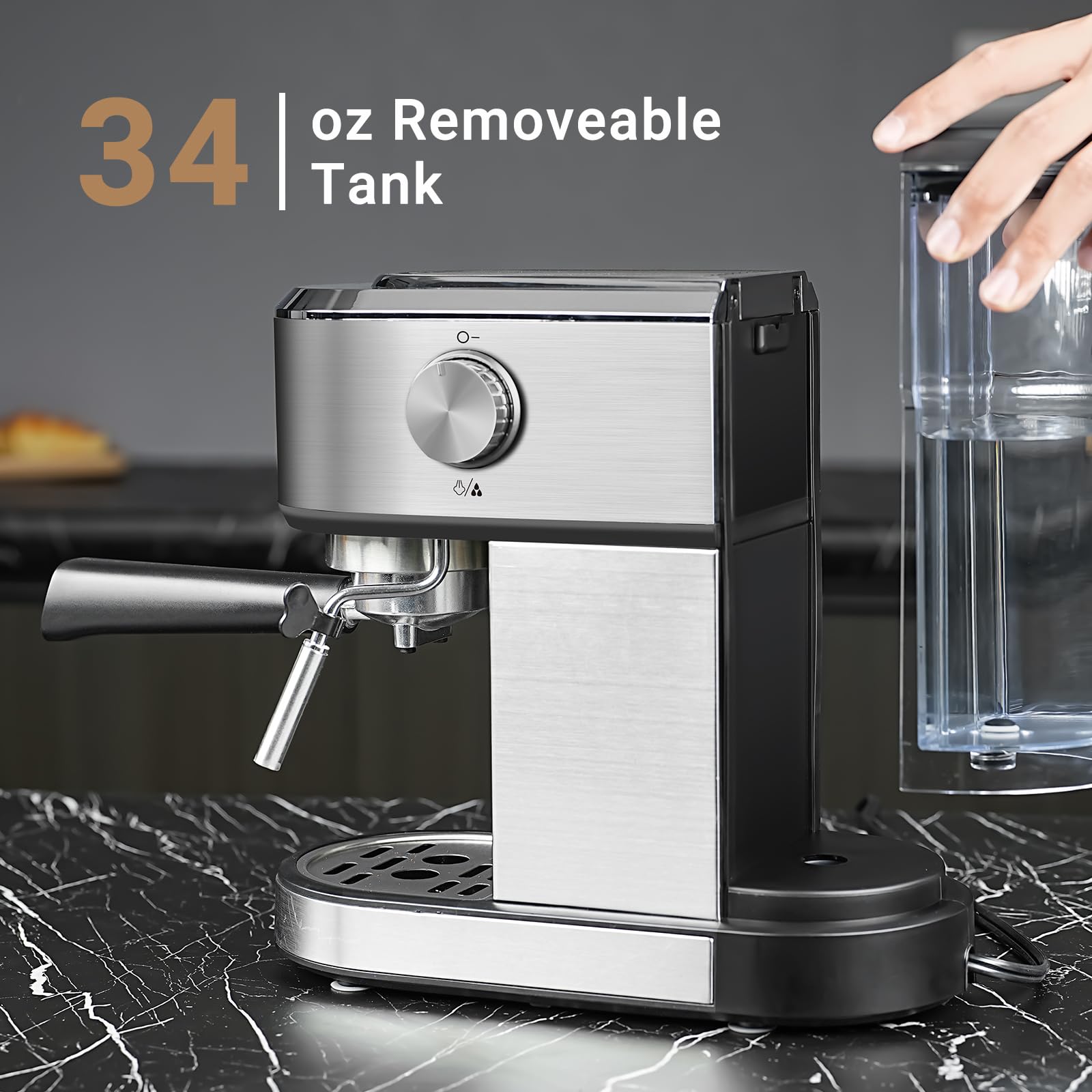 AMZCHEF 20 Bar Espresso Machine, Professional Coffee Maker with Milk Frother & Steam Wand, Compact Stainless Steel Espresso Maker, 34oz Detachable Water Tank - Perfect for Home, Office, Gifts for Dad & Mom (Father's Day, Mother's Day, Christmas)