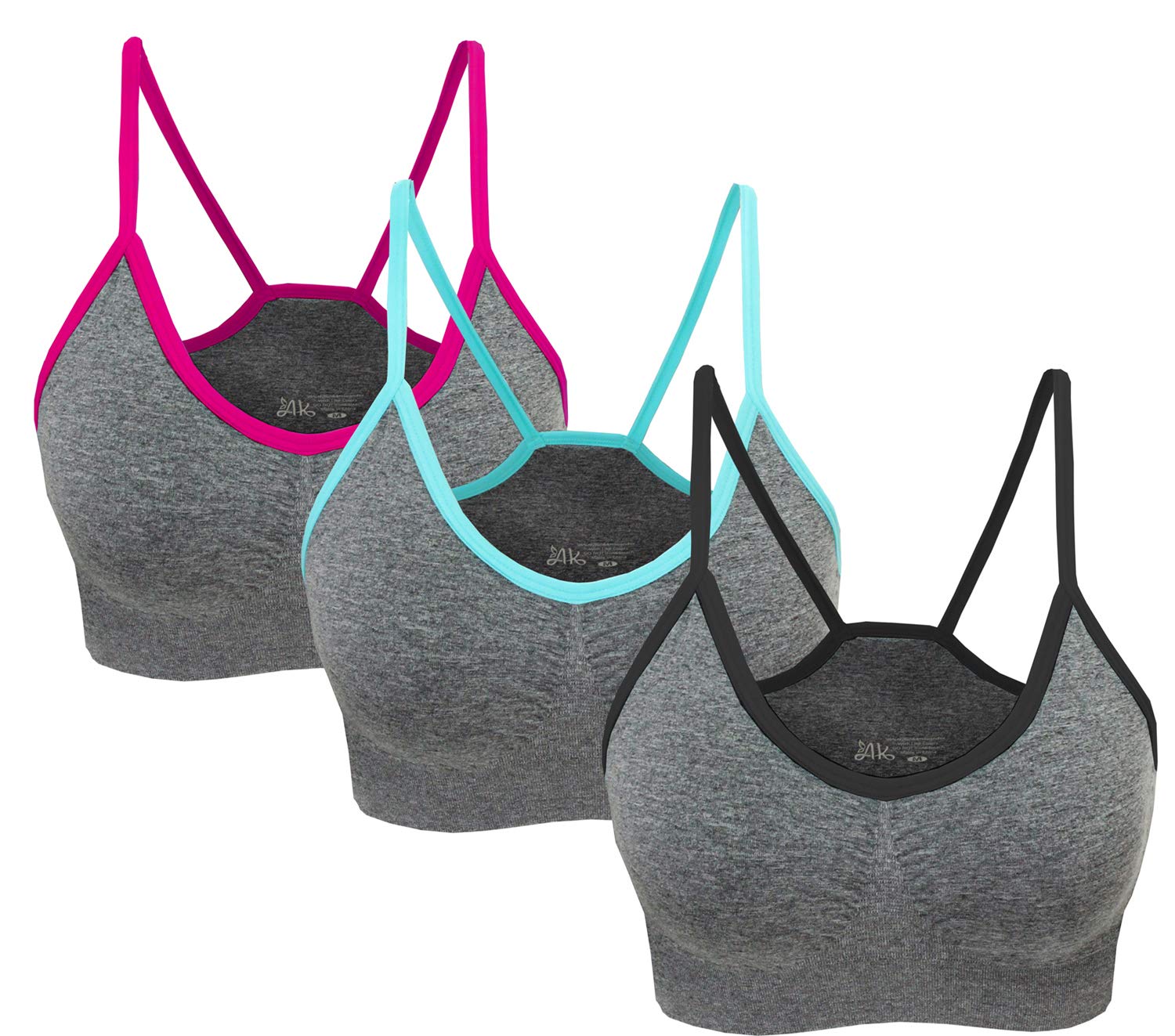 AKAMC 3 Pack Women's Medium Support Wirefree Sports Bra - Cross Back Design with Removable Cups for Yoga, Gym & Active Lifestyle