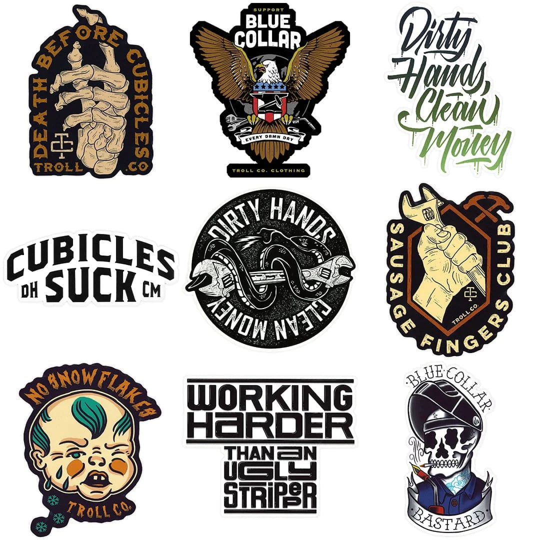 Troll Co. Hard Hat Stickers 9 Pack - Funny Construction Helmet Decals for Safety Gear & Work Equipment - Perfect for Job Sites, Toolboxes & DIY Projects