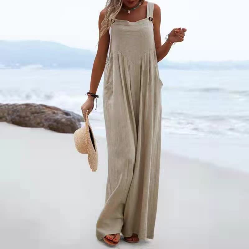 XFLnaraz Women's Wide Leg Jumpsuit - Sleeveless Suspender Romper Pants, Loose Fit One Piece Outfit for Casual Wear, Summer Vacation & Beach Outings