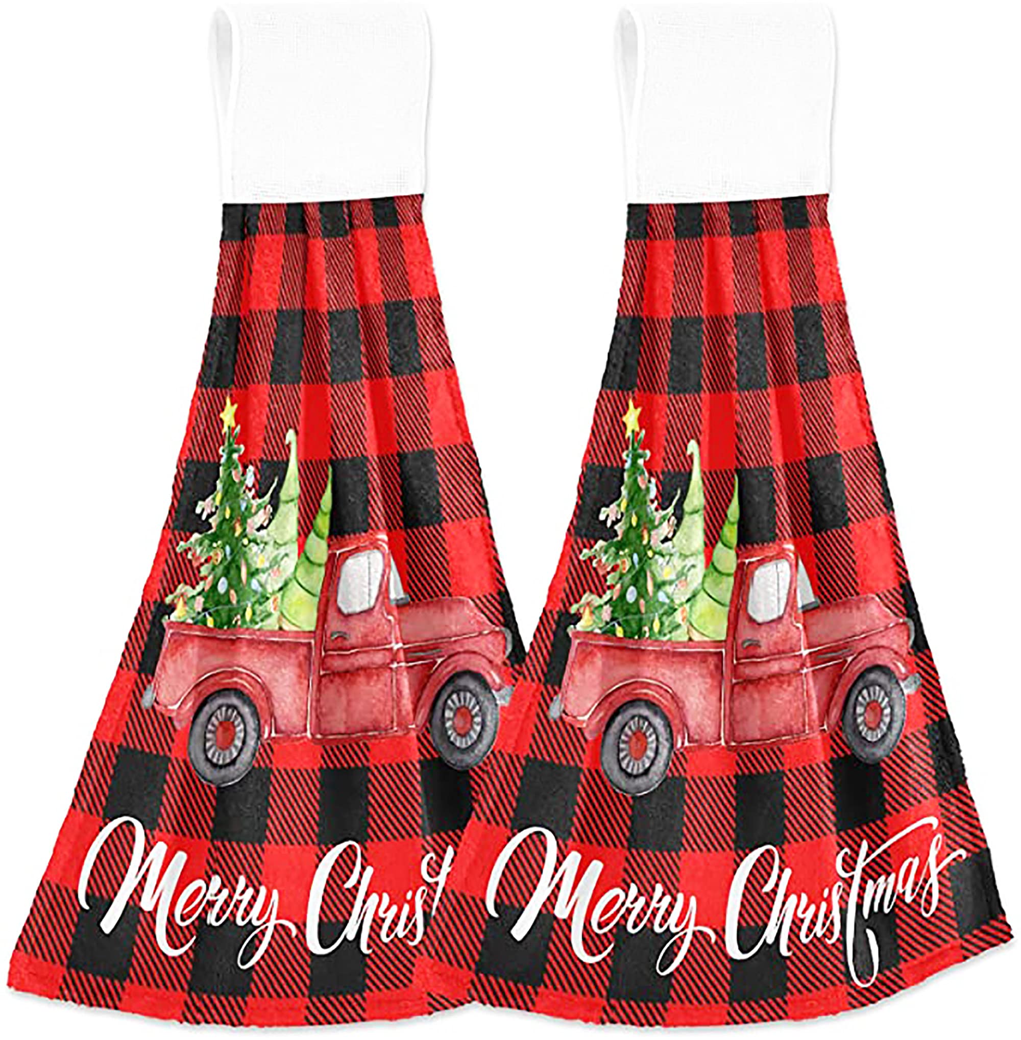 Boccsty Christmas Tree Truck Hanging Hand Towels - 2 Pack Winter Snowflake Kitchen Towels, Plaid Tartan Bathroom & Face Towels for Home Spa | Perfect for Holiday Decor, Kitchen Use & Bathroom Essentials