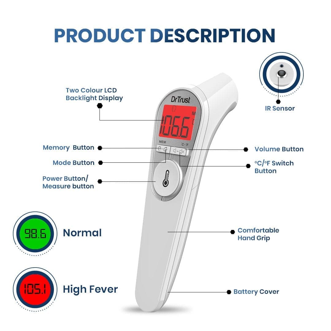 Dr Trust USA Non-Contact Infrared Thermometer 615 - Fast & Accurate Digital Forehead Thermometer for Adults, Kids, Babies - Perfect for Home, Office, Travel & Medical Use