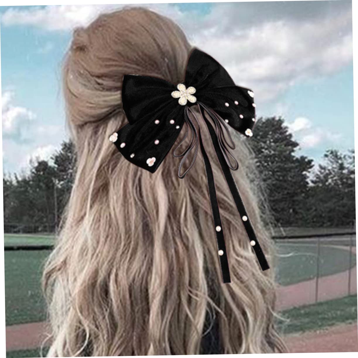 Minkissy 2-Piece Pearl Adorned Big Bow Hair Clips for Women & Girls - Elegant Large Bowknot Hairpin for Wedding, Birthday, Pageant & Special Occasions - Perfect Hair Accessories for Bridal, Prom, Party & Daily Wear