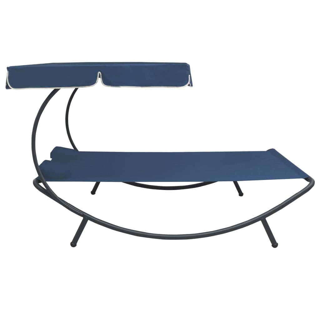 CHARMMA Blue Patio Lounge Bed with Canopy & Pillows - 41.5 lbs Outdoor Daybed for Poolside, Garden, or Backyard Relaxation