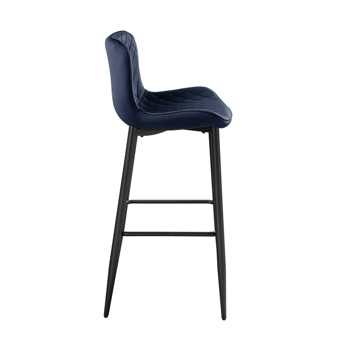 Blue Velvet Quilted Bar Stools Set of 2 - Modern Kitchen Counter Height Chairs with Padded Seat for Dining Room, Bar, or Breakfast Nook