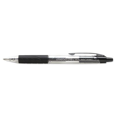 Universal One Comfort Grip Clear Retractable Gel Ink Roller Ball Pen - Black Ink, 0.7mm Tip, Pack of 12 - Smooth Writing for Office, School & Everyday Use