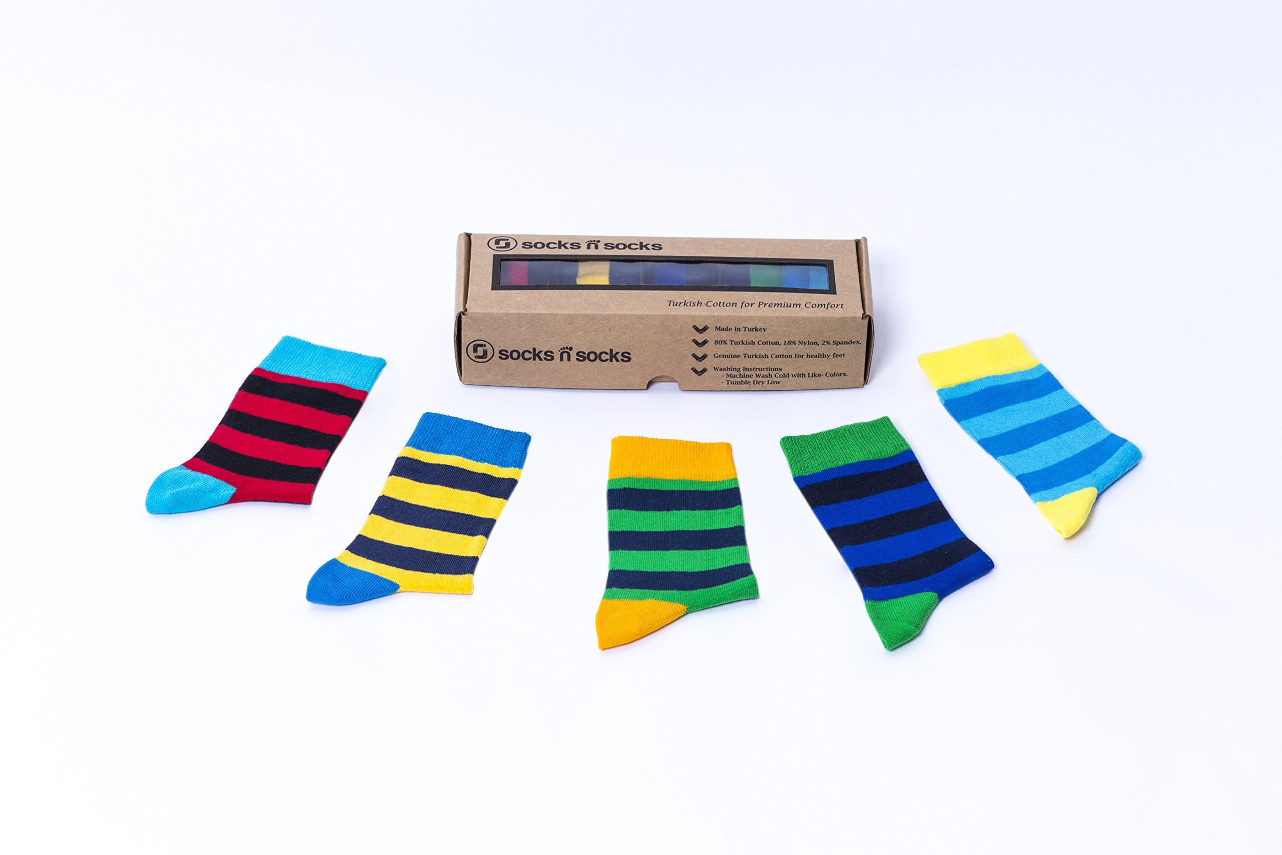 Kids 5-Pair Cotton Crew Socks - Colorful Fun Dress Socks Gift Set for Boys & Girls | School, Party & Everyday Wear