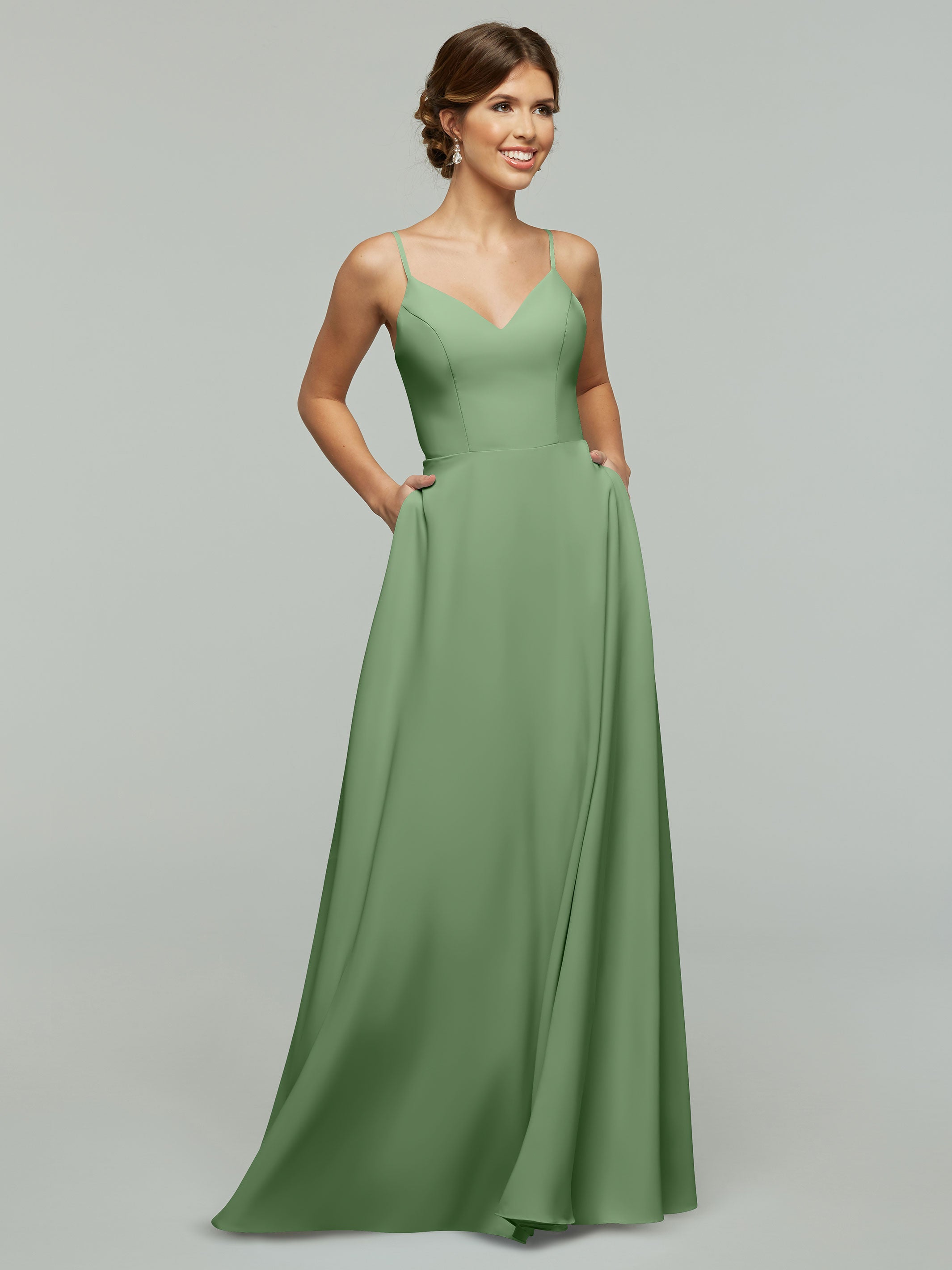 Elegant 83012 Flowy Stretch Chiffon A-Line Bridesmaid Dress with V-Neck - Perfect for Weddings, Parties & Formal Events
