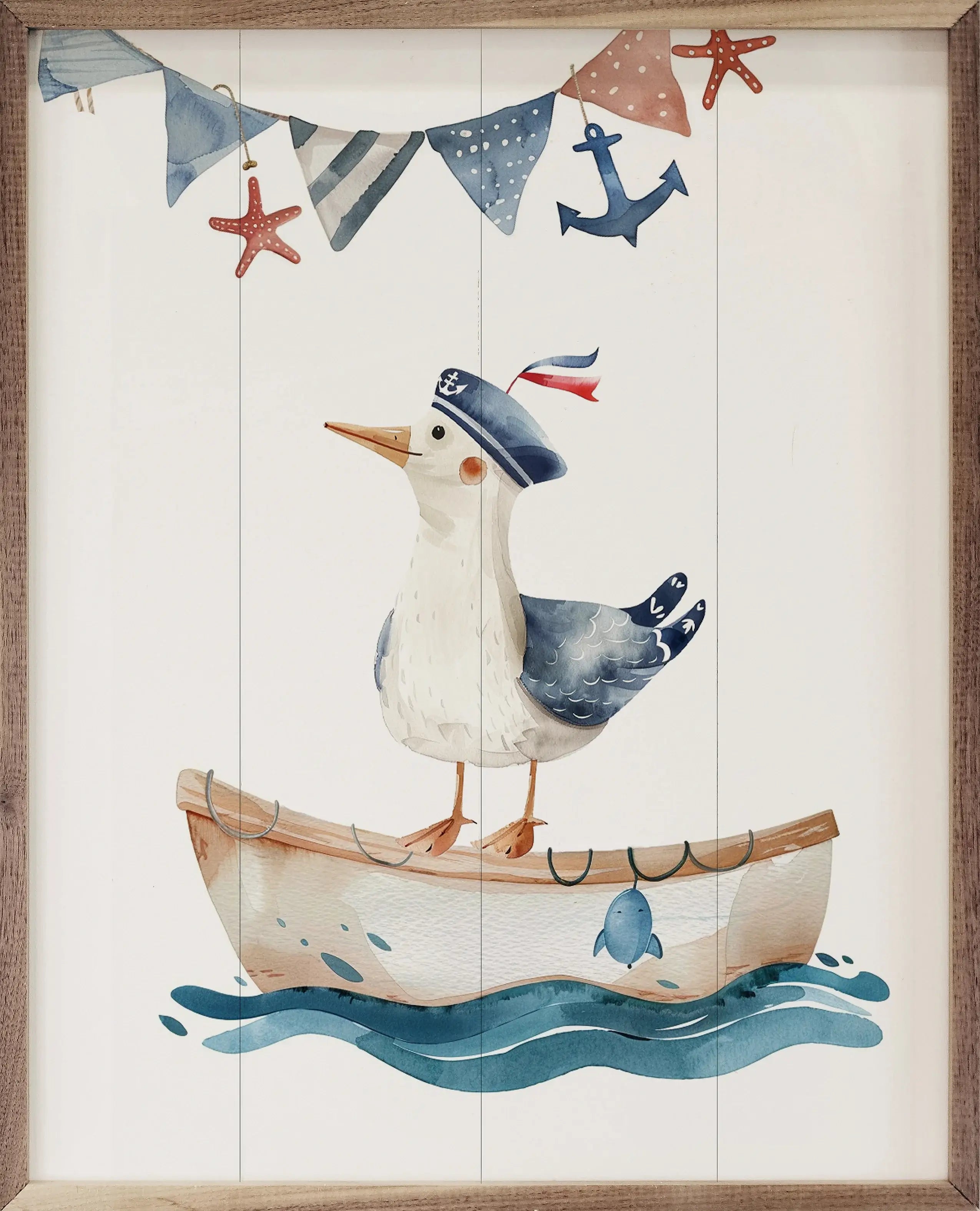 Adorable Sailor Wood Framed Wall Art Print - Nautical Decor for Bedroom, Living Room & Office - Perfect Coastal Home Decor Gift