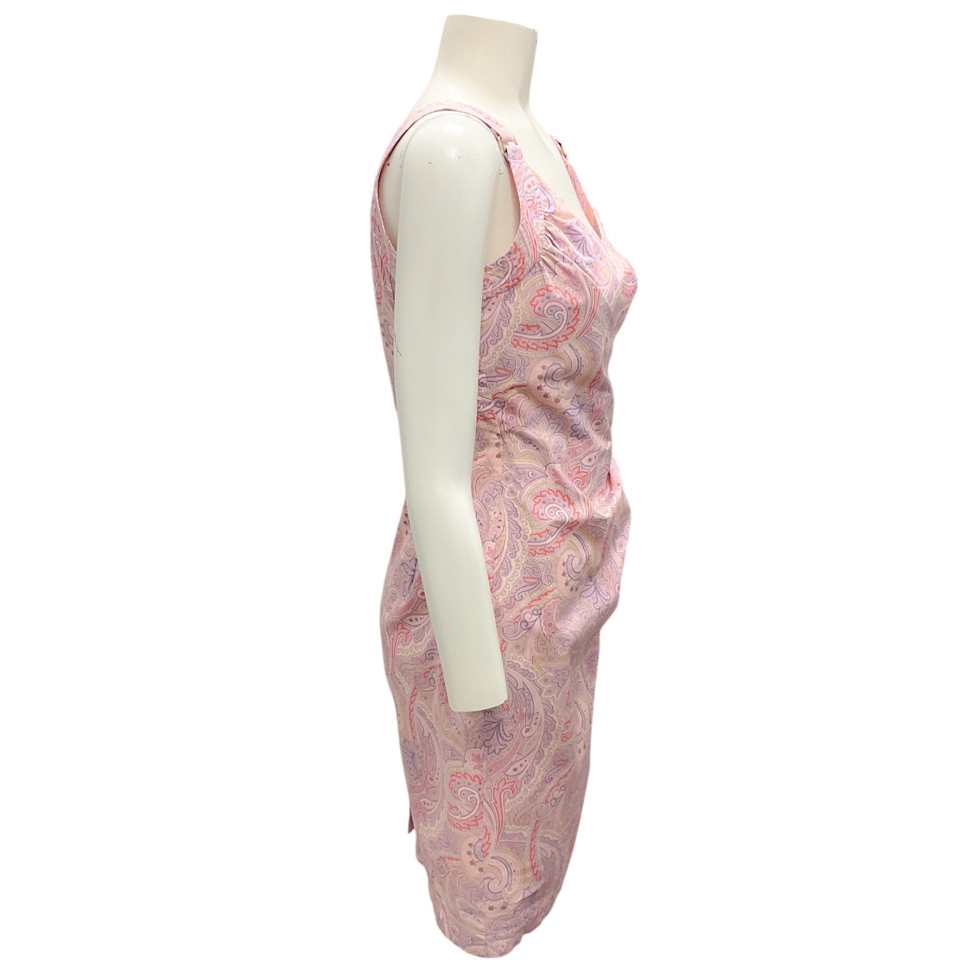 Max Mara Pink Paisley Printed Sleeveless Cotton Dress - Women's Summer Floral Sundress for Beach Vacation & Outdoor Parties